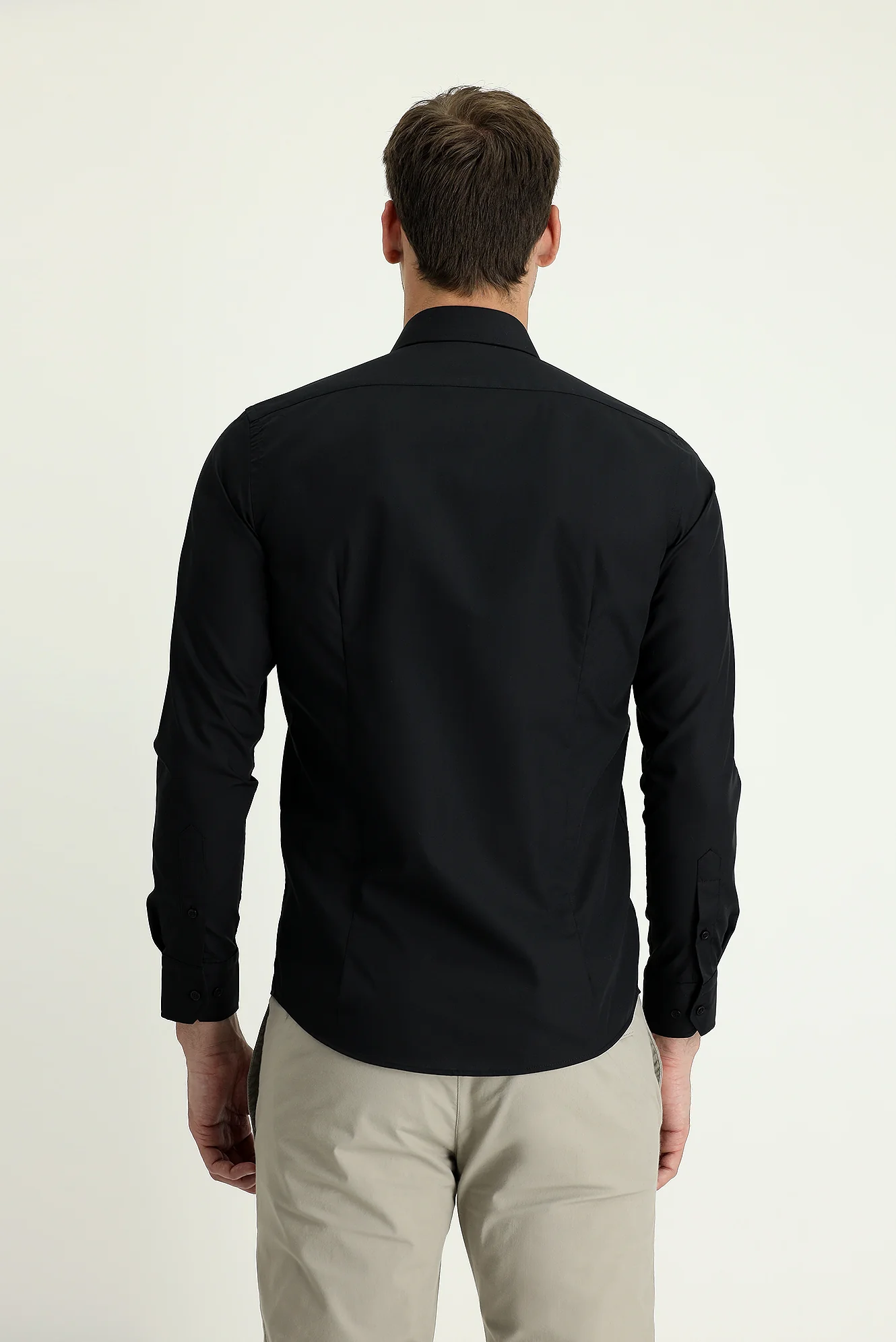 Siyah Uzun Kol Slim Fit Dar Kesim Non Iron Klasik Pamuklu Gömlek - Image 3