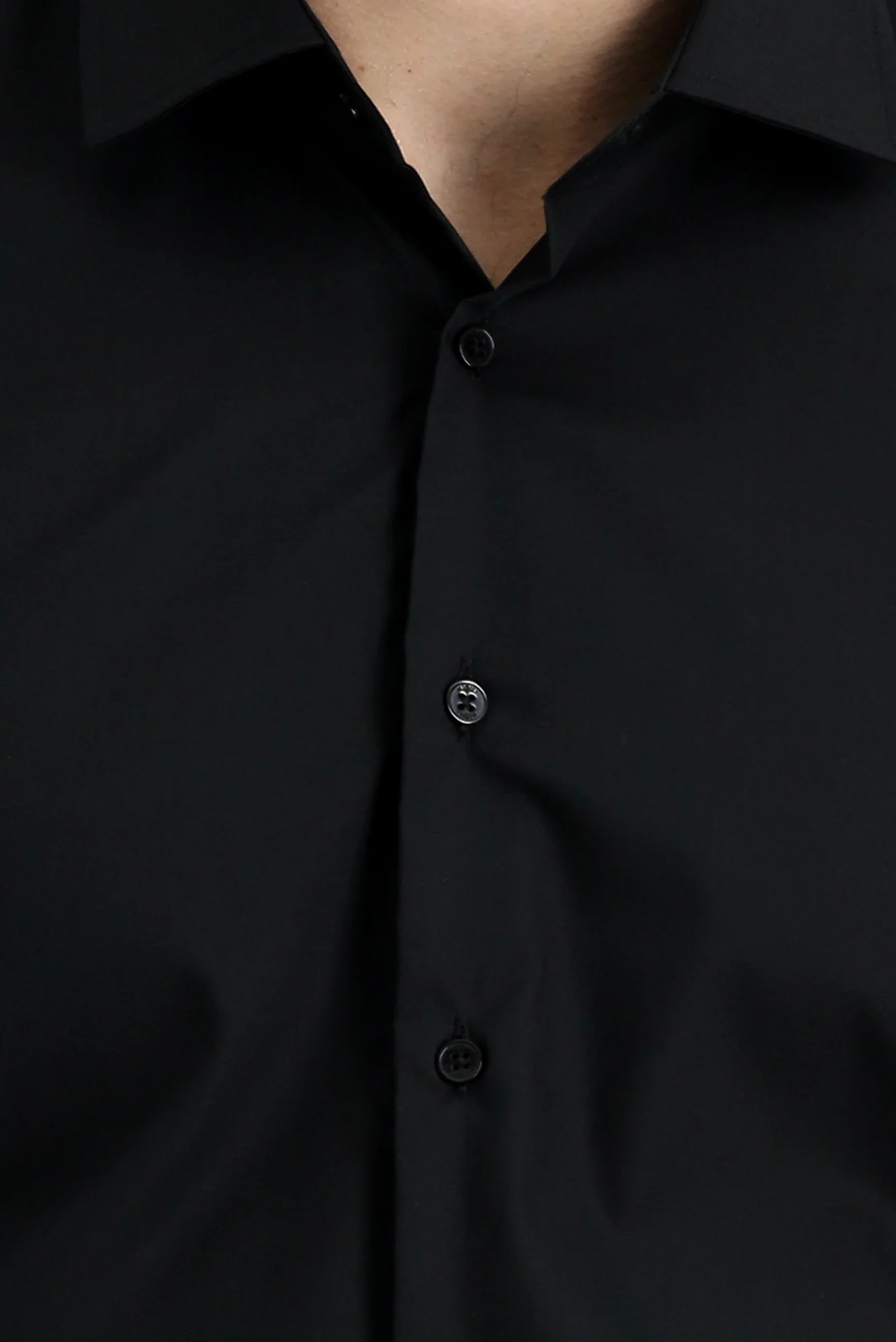 Siyah Uzun Kol Slim Fit Dar Kesim Non Iron Klasik Pamuklu Gömlek - Image 4