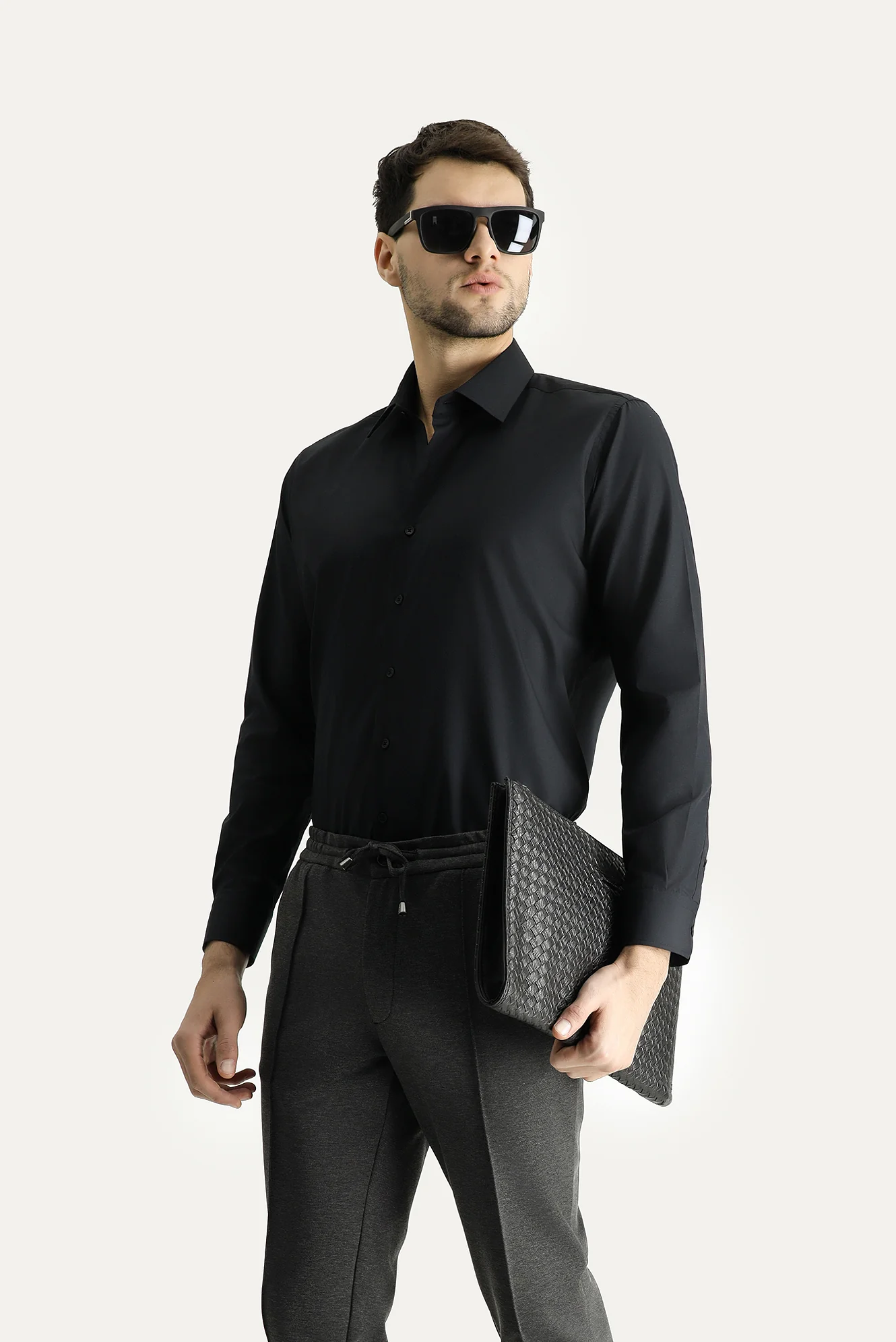 Siyah Uzun Kol Slim Fit Non Iron Ütü Gerektirmeyen Pamuklu Klasik Gömlek - Image 3
