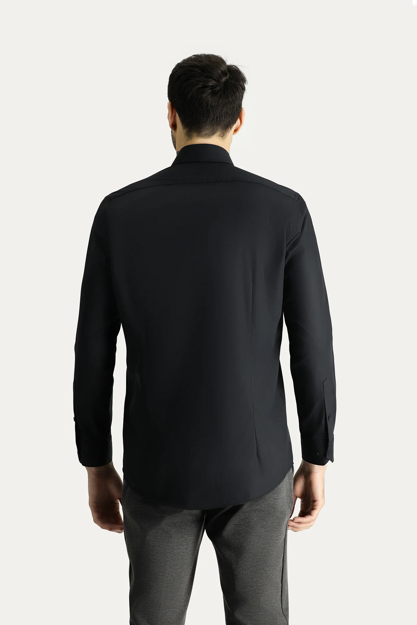 Siyah Uzun Kol Slim Fit Non Iron Ütü Gerektirmeyen Pamuklu Klasik Gömlek - Image 5