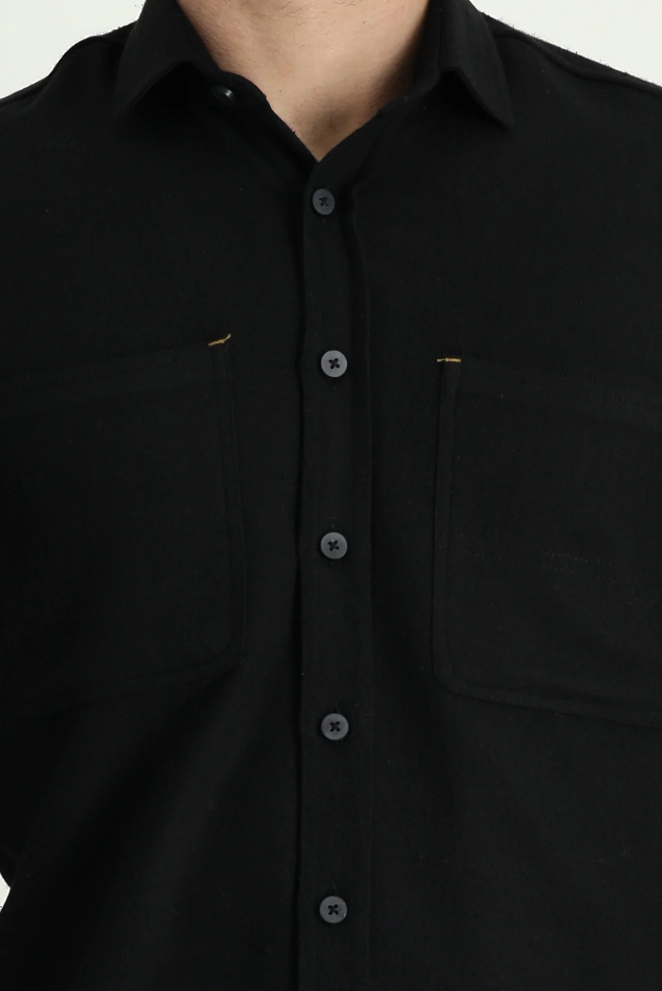 Siyah Uzun Kol Slim Fit Dar Kesim Spor Pamuklu Gömlek - Image 3