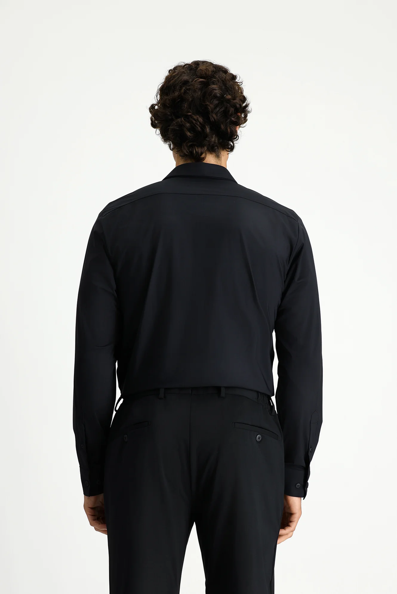 Siyah Techno-Line Uzun Kol Slim Fit Dar Kesim Klasik Likralı Gömlek - Image 5