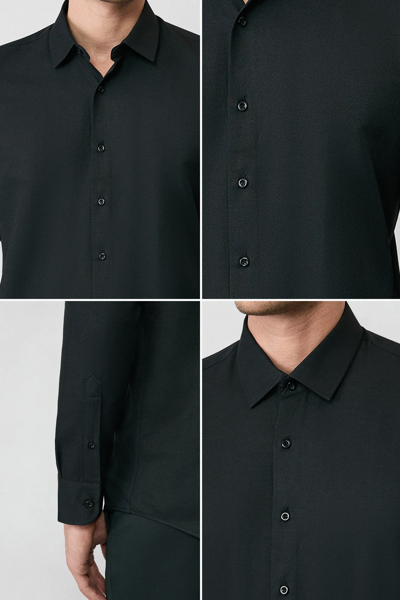 Siyah Uzun Kol Slim Fit Klasik Yaka Pamuklu Kolay Ütülenebilir Oxford 4 Mevsim Gömlek - Image 4