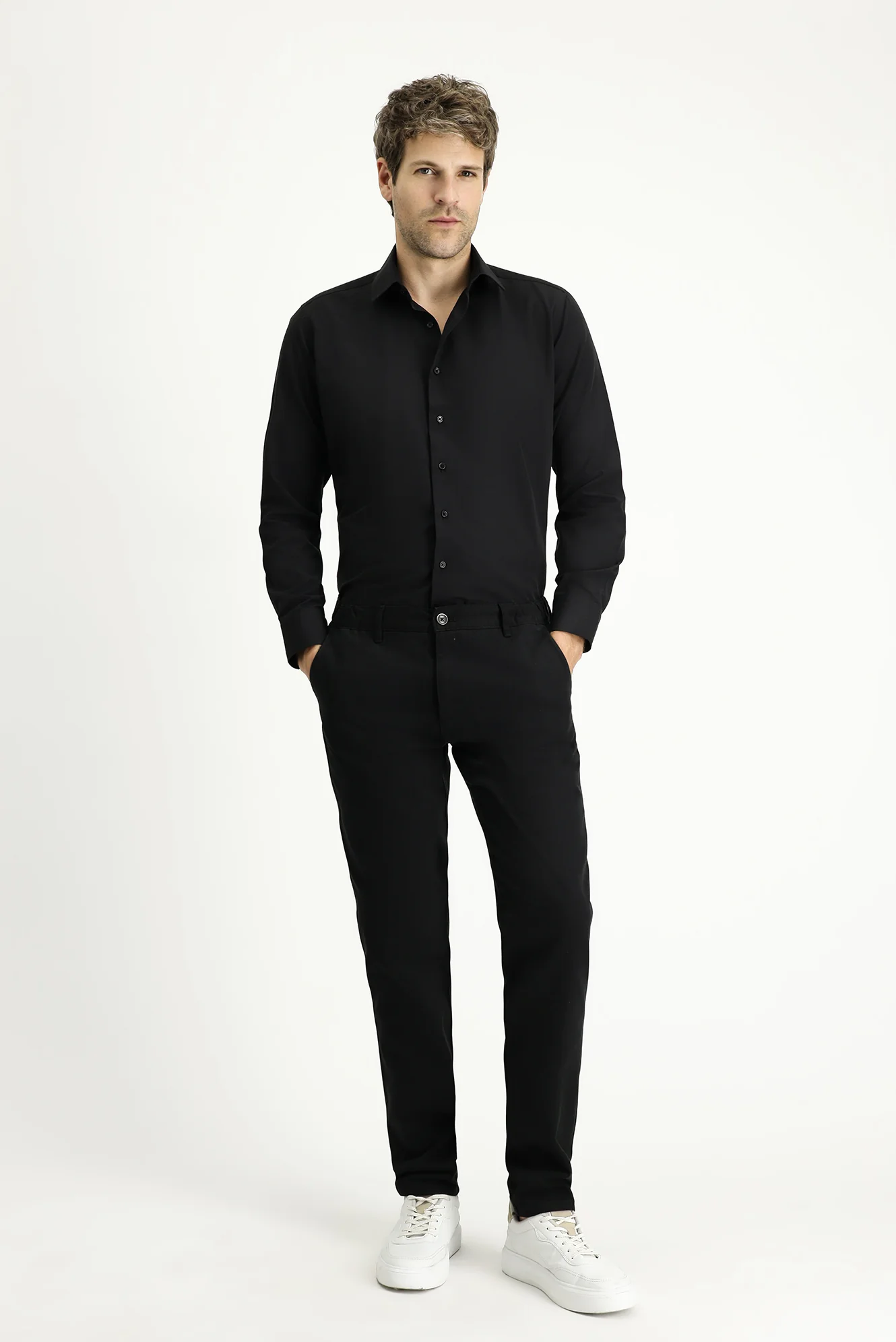 Siyah Uzun Kollu Slim Fit Dar Kesim Klasik Pamuklu Kolay Ütülenebilir Gömlek - Image 2