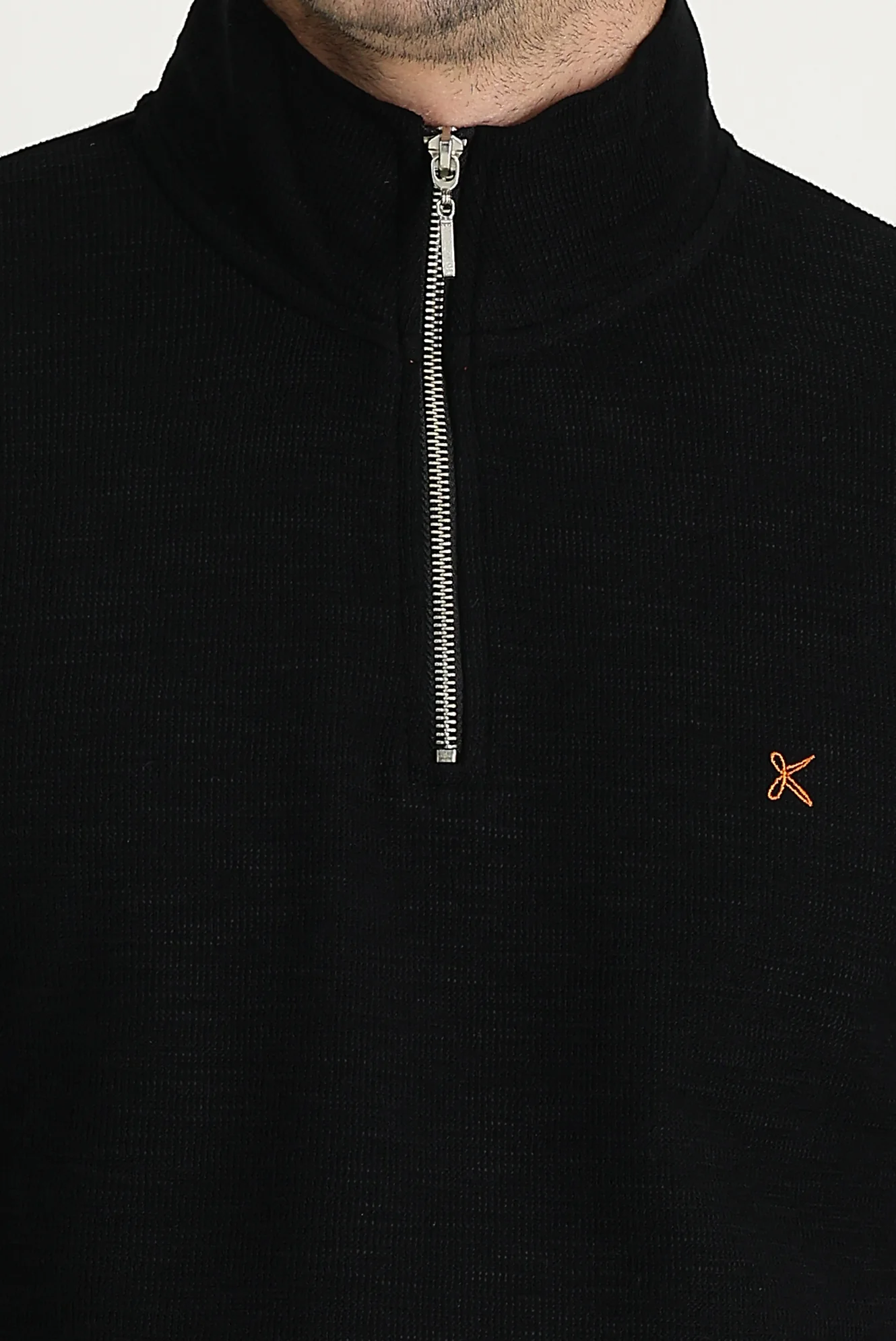 Siyah Yarım Balıkçı Yaka Fermuarlı Nakışlı Sweatshirt - Image 3