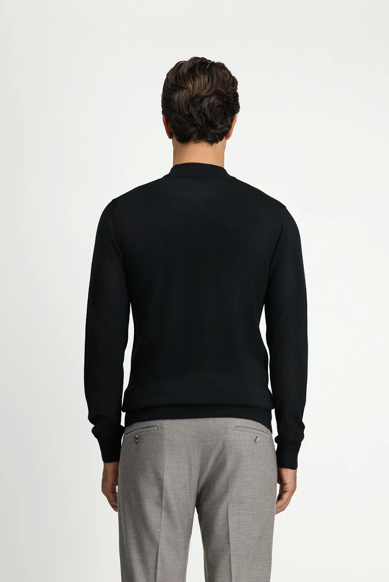 Siyah Yarım Balıkçı Yaka Regular Fit Yünlü Basic Örme Triko Kazak - Image 5