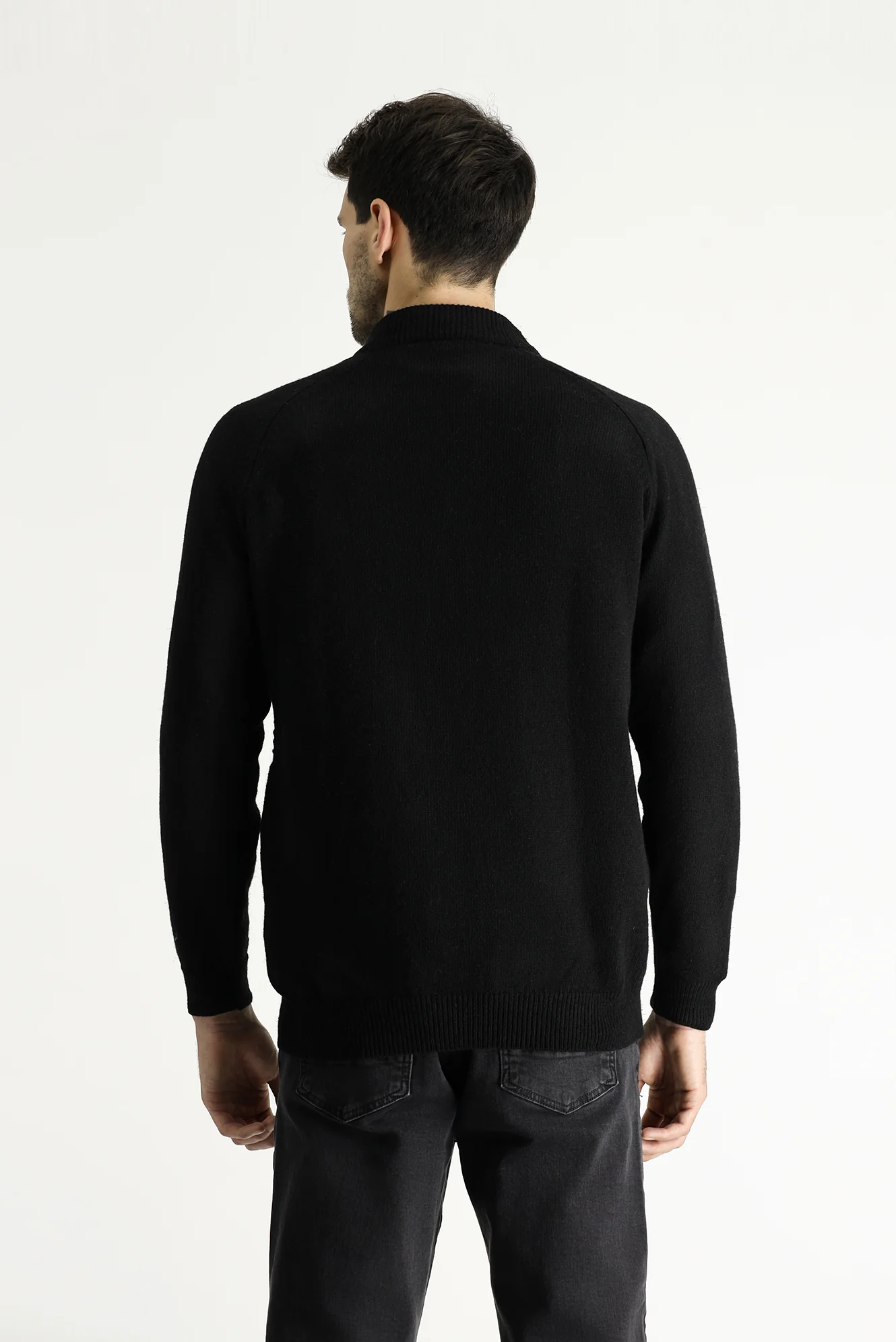 Siyah Yarım Balıkçı Yaka Slim Fit Dar Kesim Desenli Yünlü Triko Kazak - Image 5