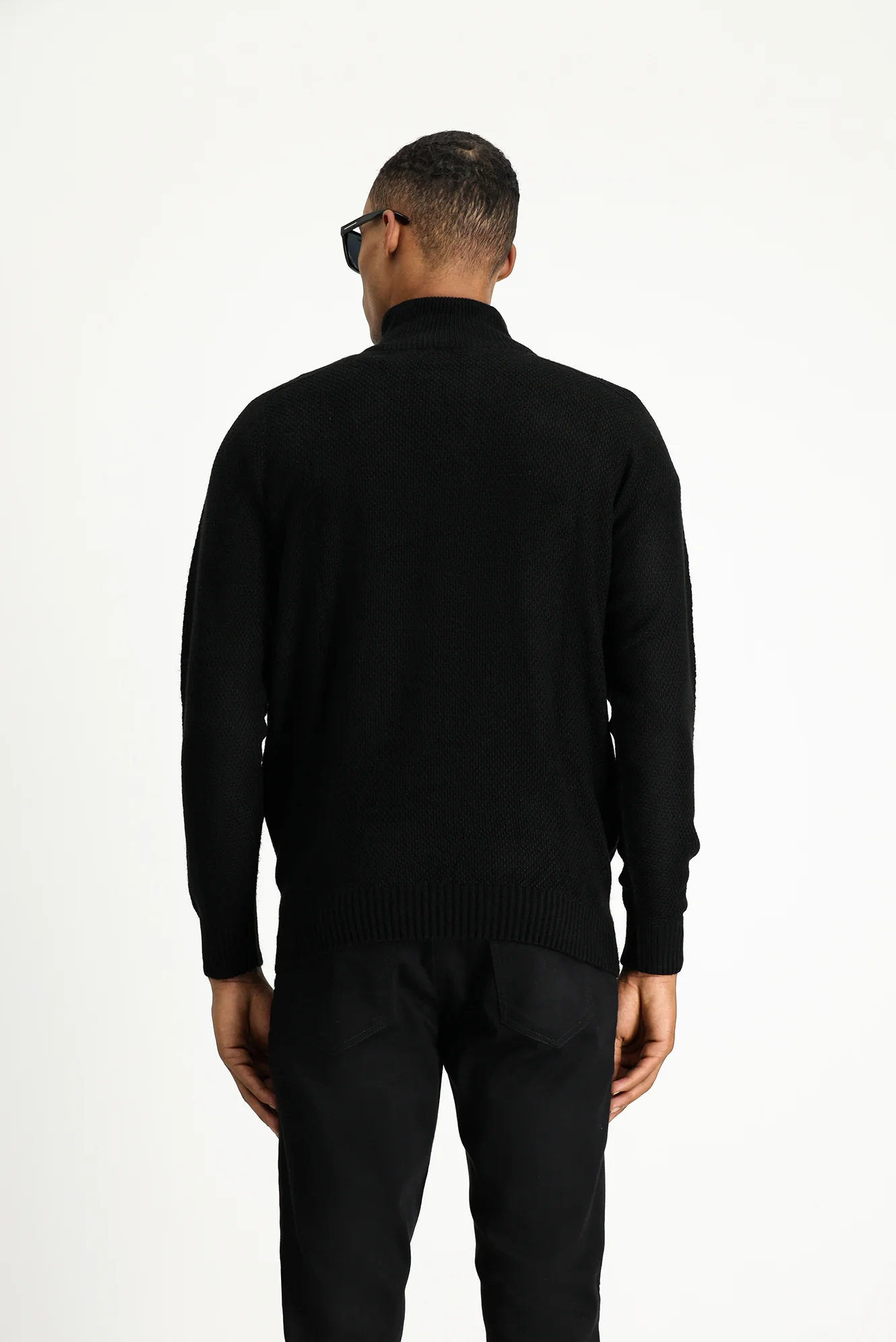 Siyah Yarım Balıkçı Yaka Slim Fit Dar Kesim Fermuarlı Desenli Dikişsiz Triko Kazak - Image 5