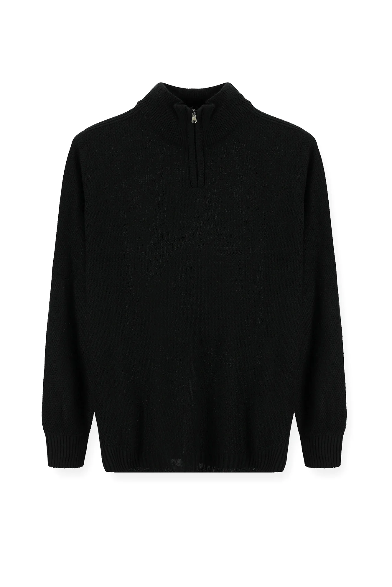 Siyah Yarım Balıkçı Yaka Slim Fit Dar Kesim Fermuarlı Desenli Dikişsiz Triko Kazak - Image 8