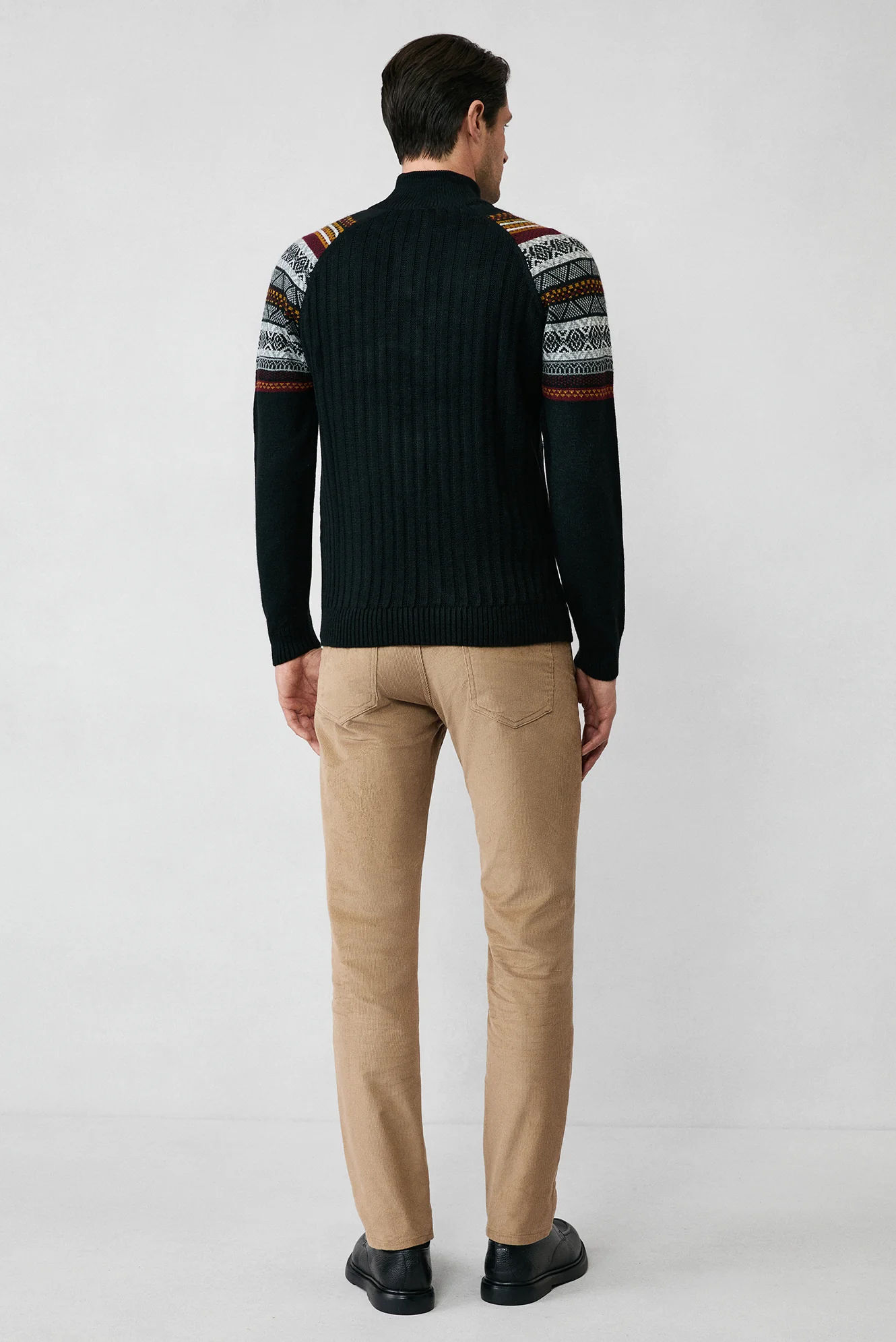 Siyah Yarım Balıkçı Yaka Fermuarlı Slim Fit Desenli Triko Kazak - Image 6