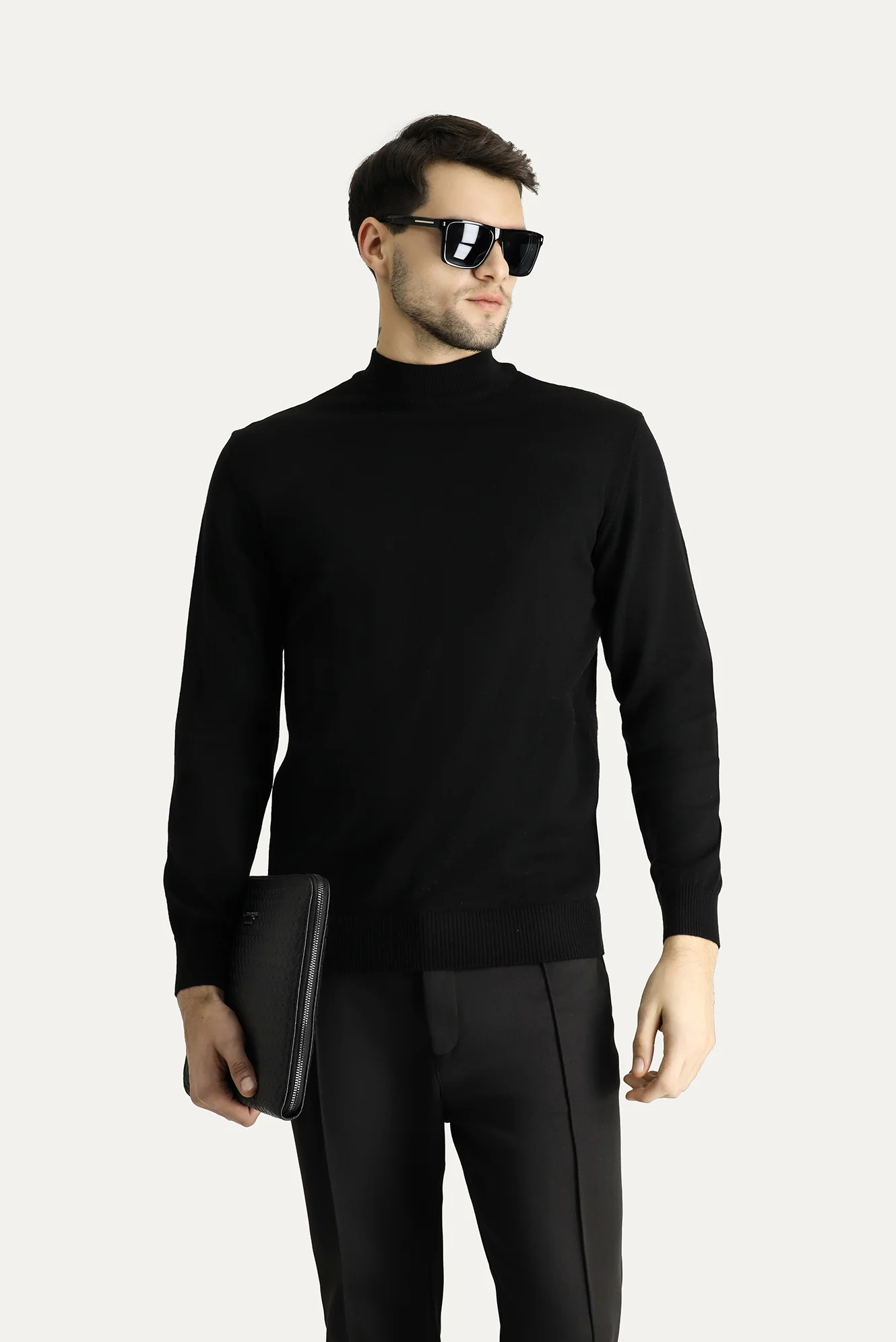Siyah Yarım Balıkçı Yaka Slim Fit Dar Kesim Pamuklu Triko Kazak - Image 3