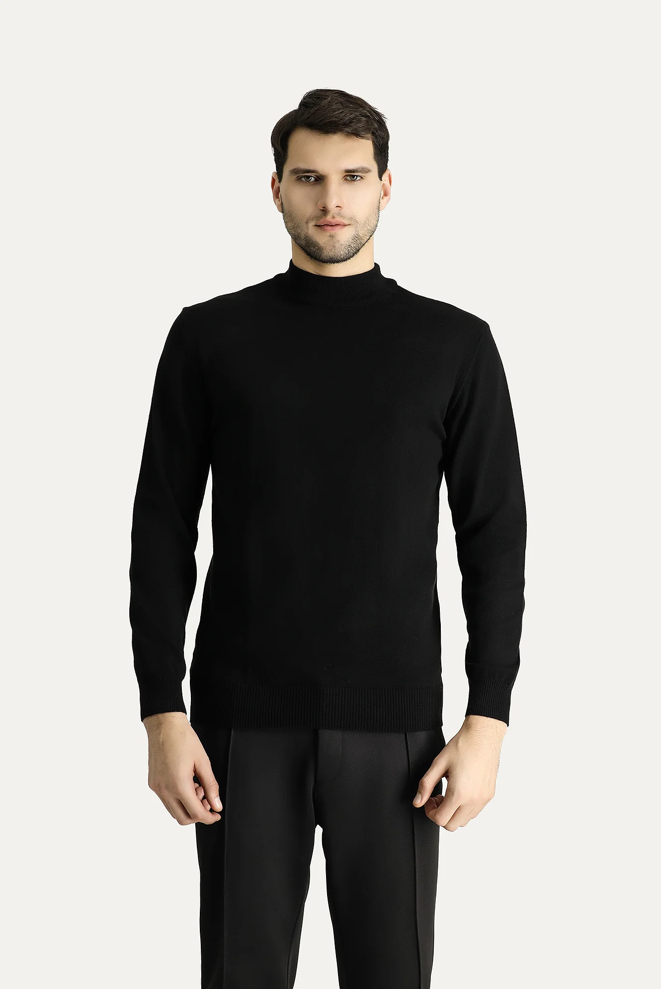 Siyah Yarım Balıkçı Yaka Slim Fit Dar Kesim Pamuklu Triko Kazak - Image 4