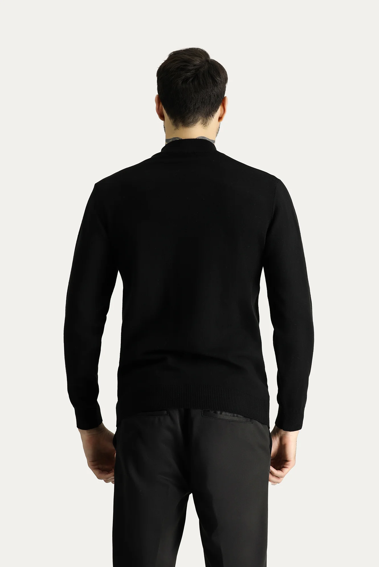 Siyah Yarım Balıkçı Yaka Slim Fit Dar Kesim Pamuklu Triko Kazak - Image 5
