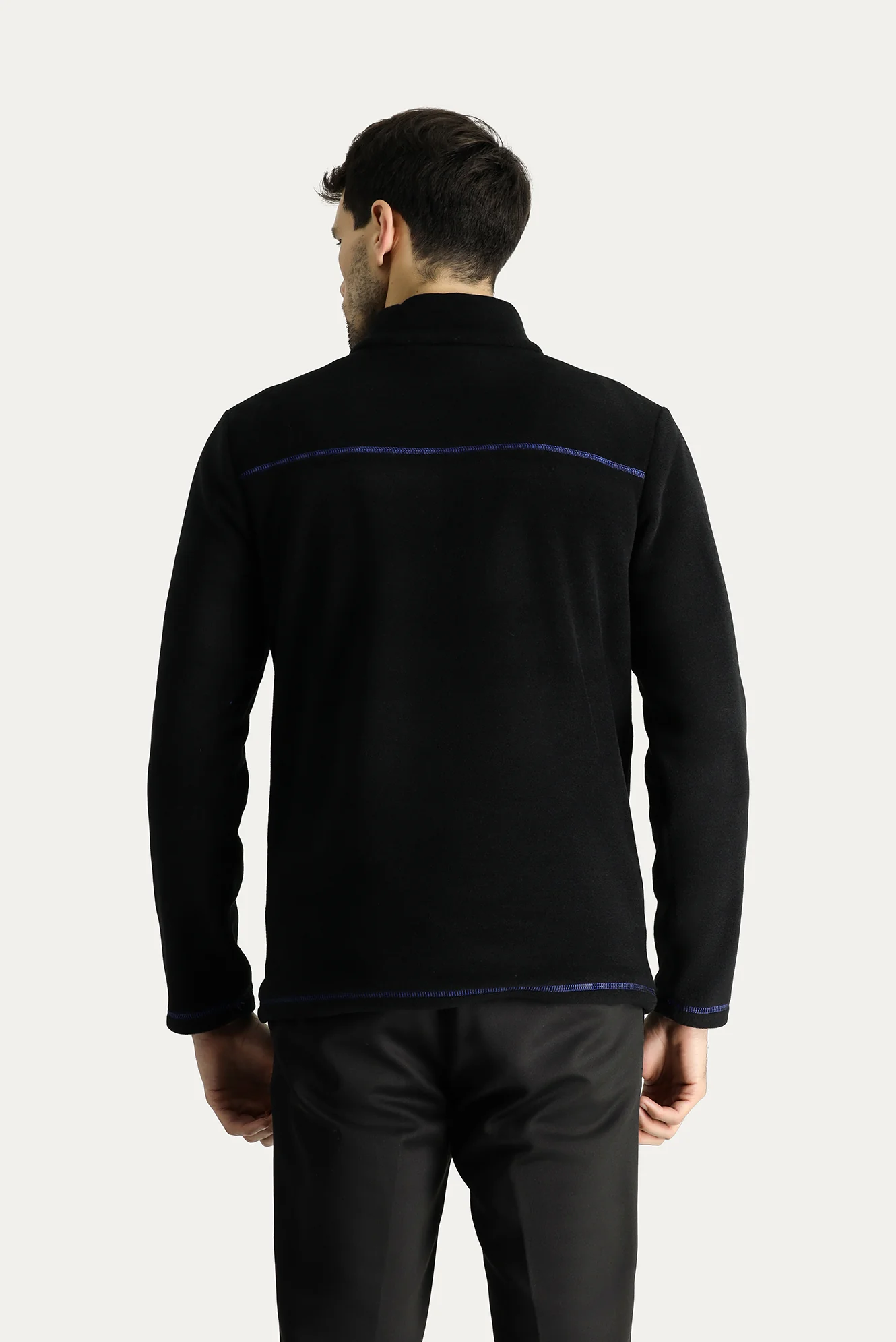 Siyah Yarım Fermuarlı Polar Sweatshirt - Image 4