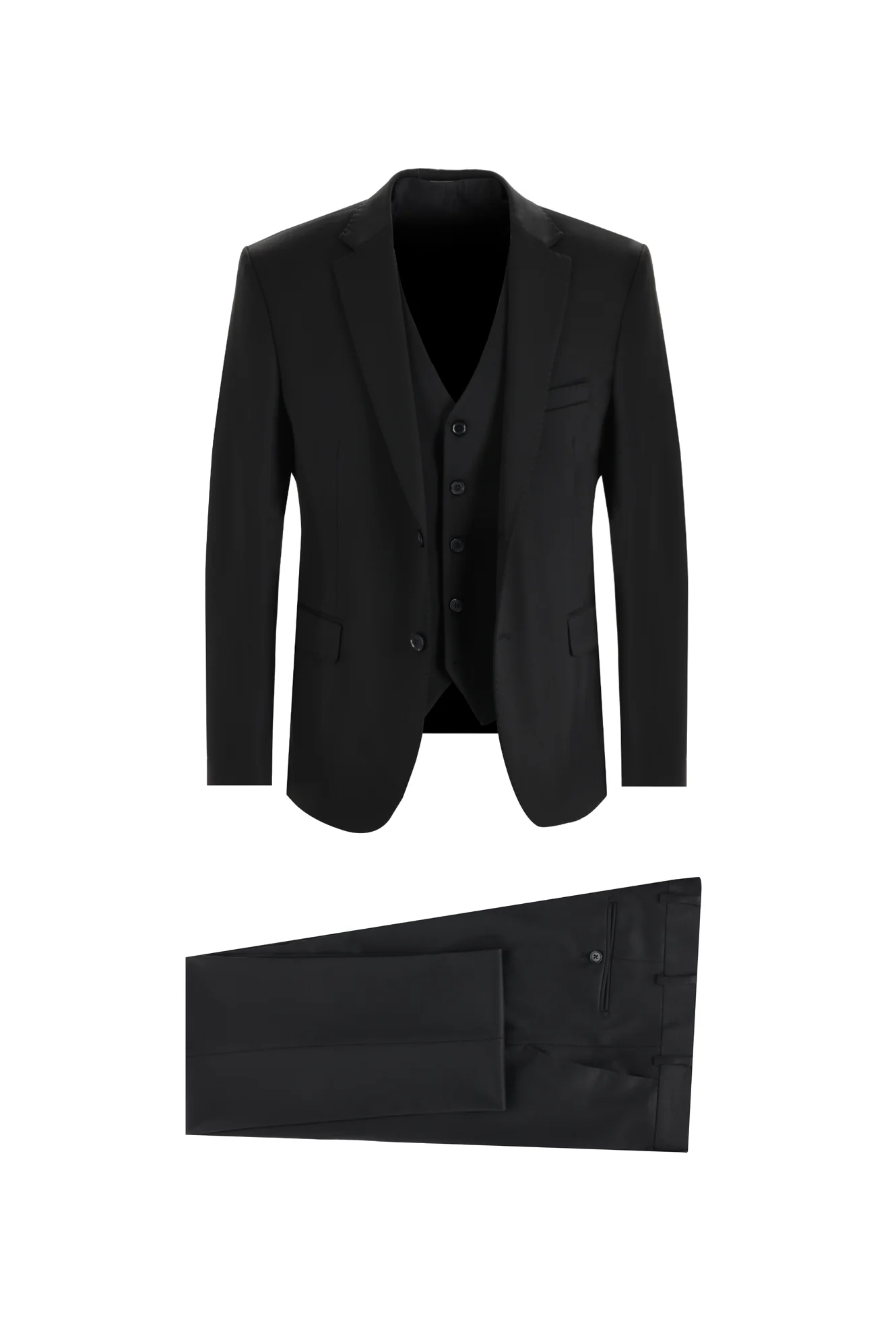 Siyah 7 Drop Slim Fit Dar Kesim Yelekli Takım Elbise