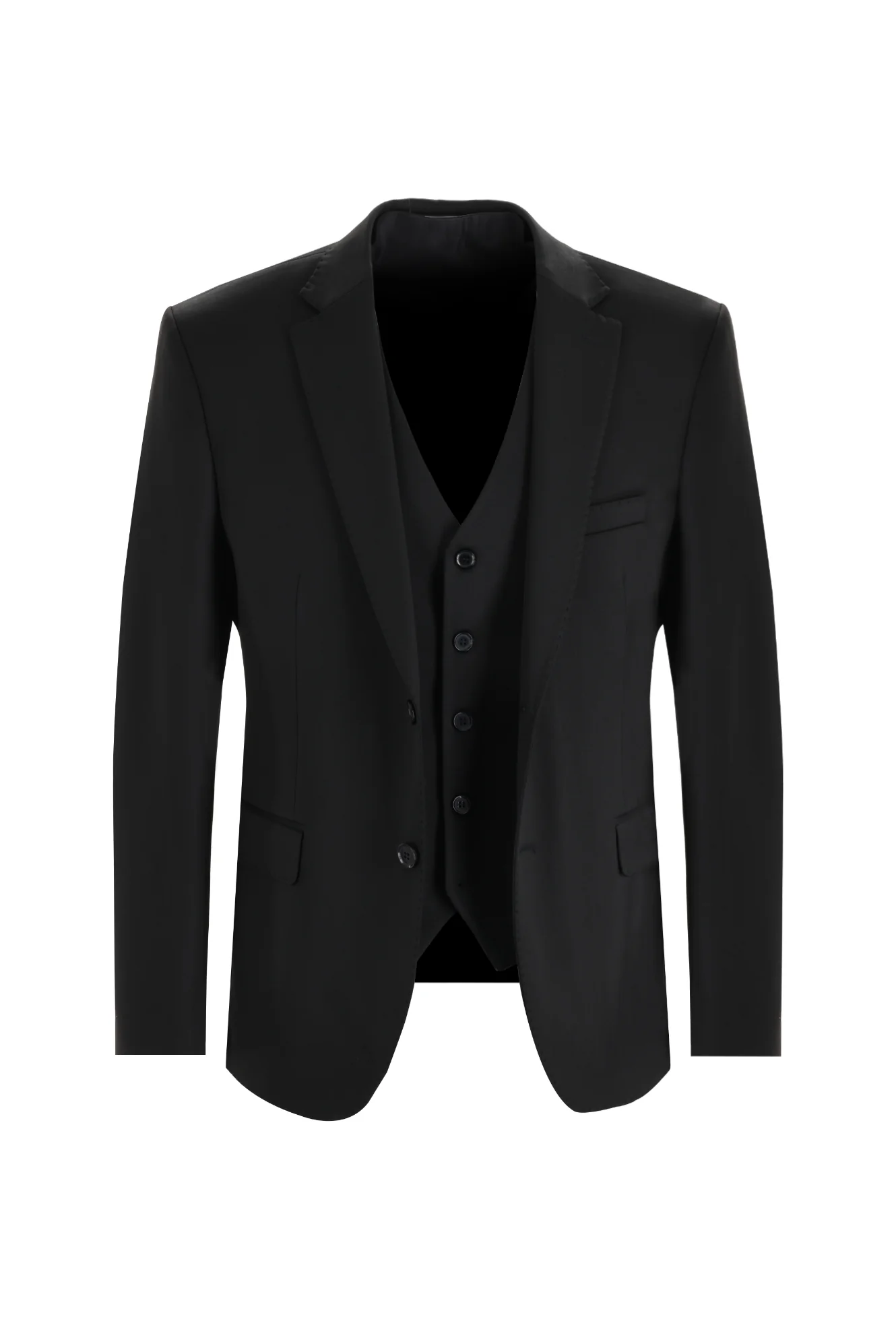 Siyah 7 Drop Slim Fit Dar Kesim Yelekli Takım Elbise - Image 2
