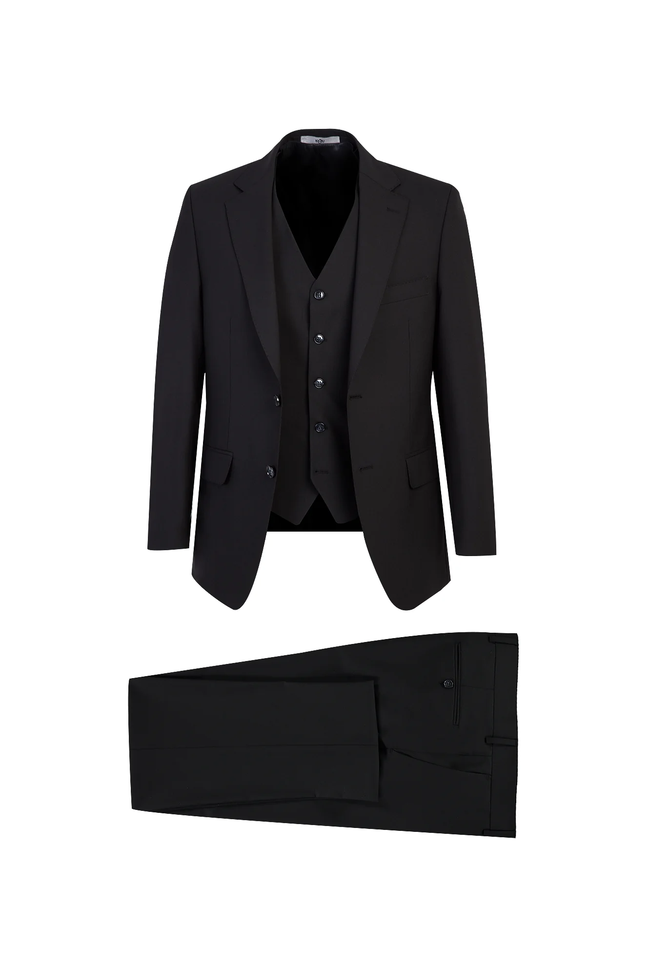 Siyah 7 Drop Slim Fit Dar Kesim Yelekli Takım Elbise