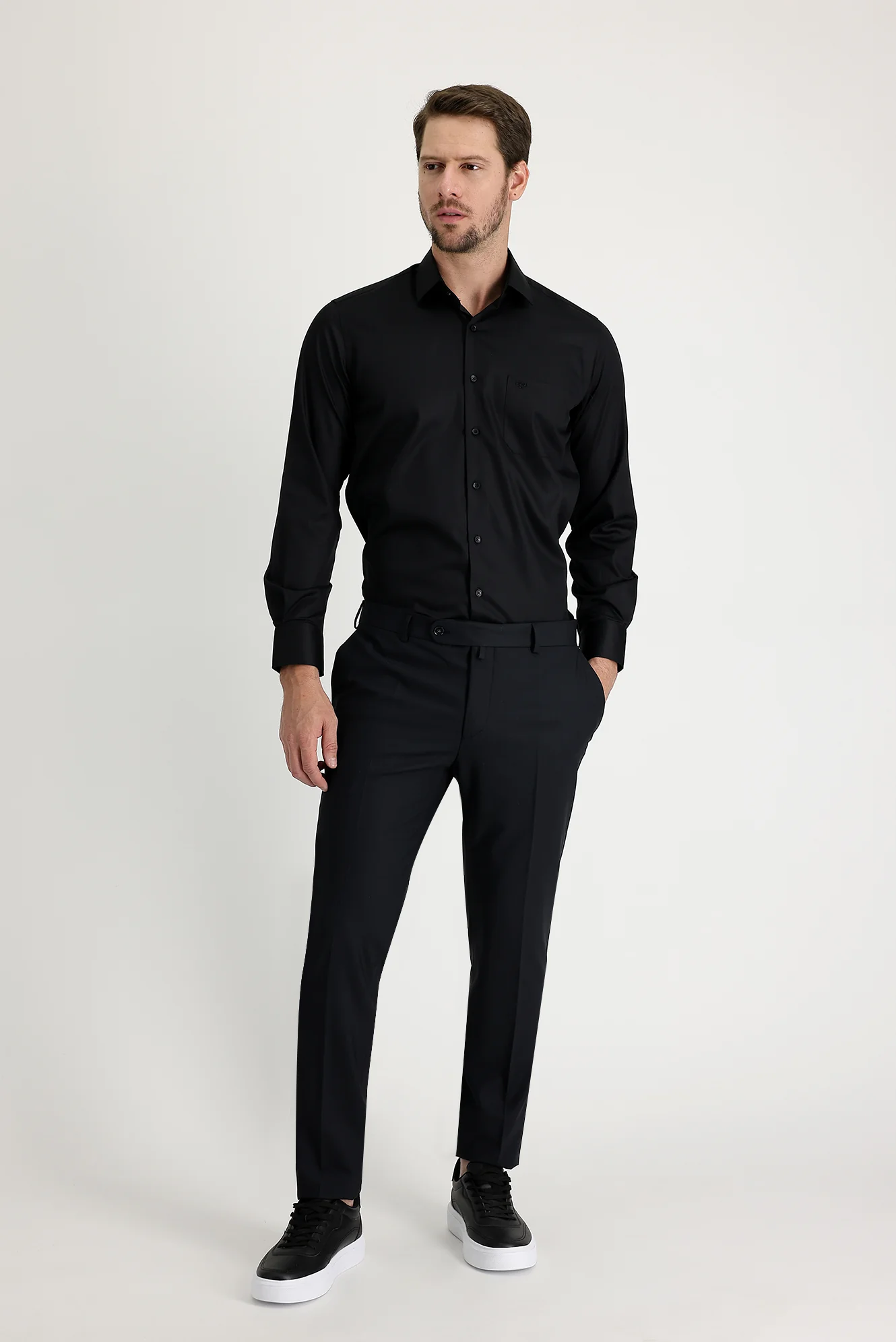 Siyah 6 Drop Regular Fit Standart Kesim Yünlü Klasik Kumaş Pantolon