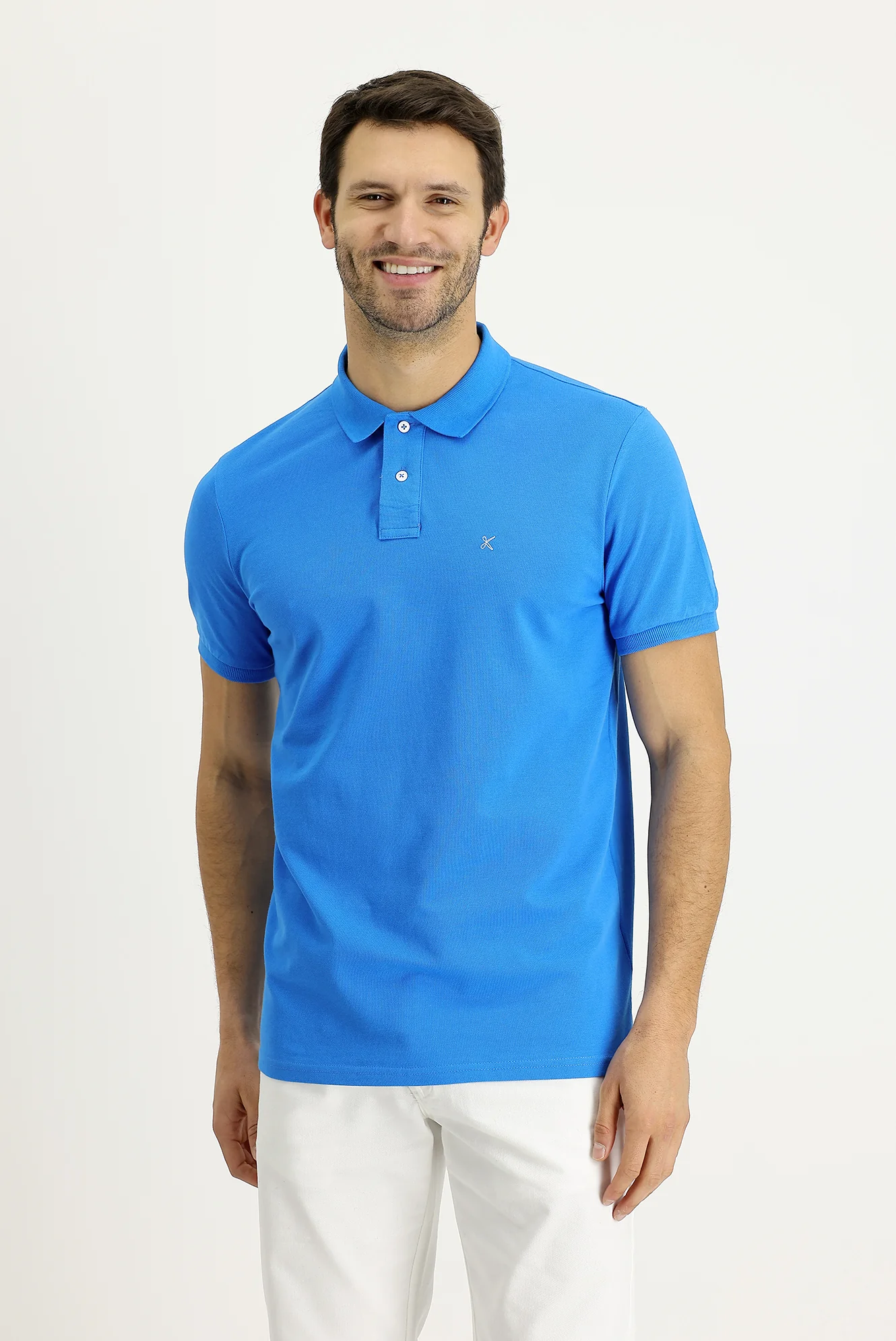 Su Mavisi Polo Yaka Regular Fit Nakışlı Pamuk Tişört