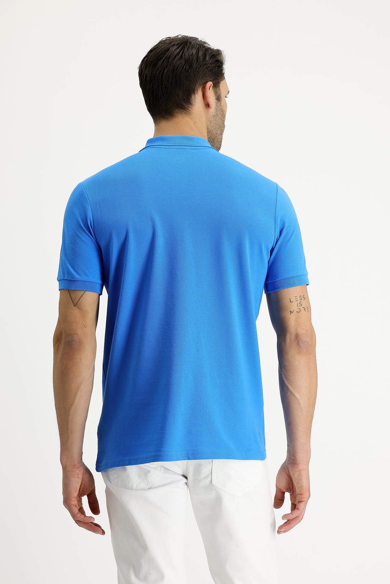 Su Mavisi Polo Yaka Regular Fit Nakışlı Pamuk Tişört - Image 3