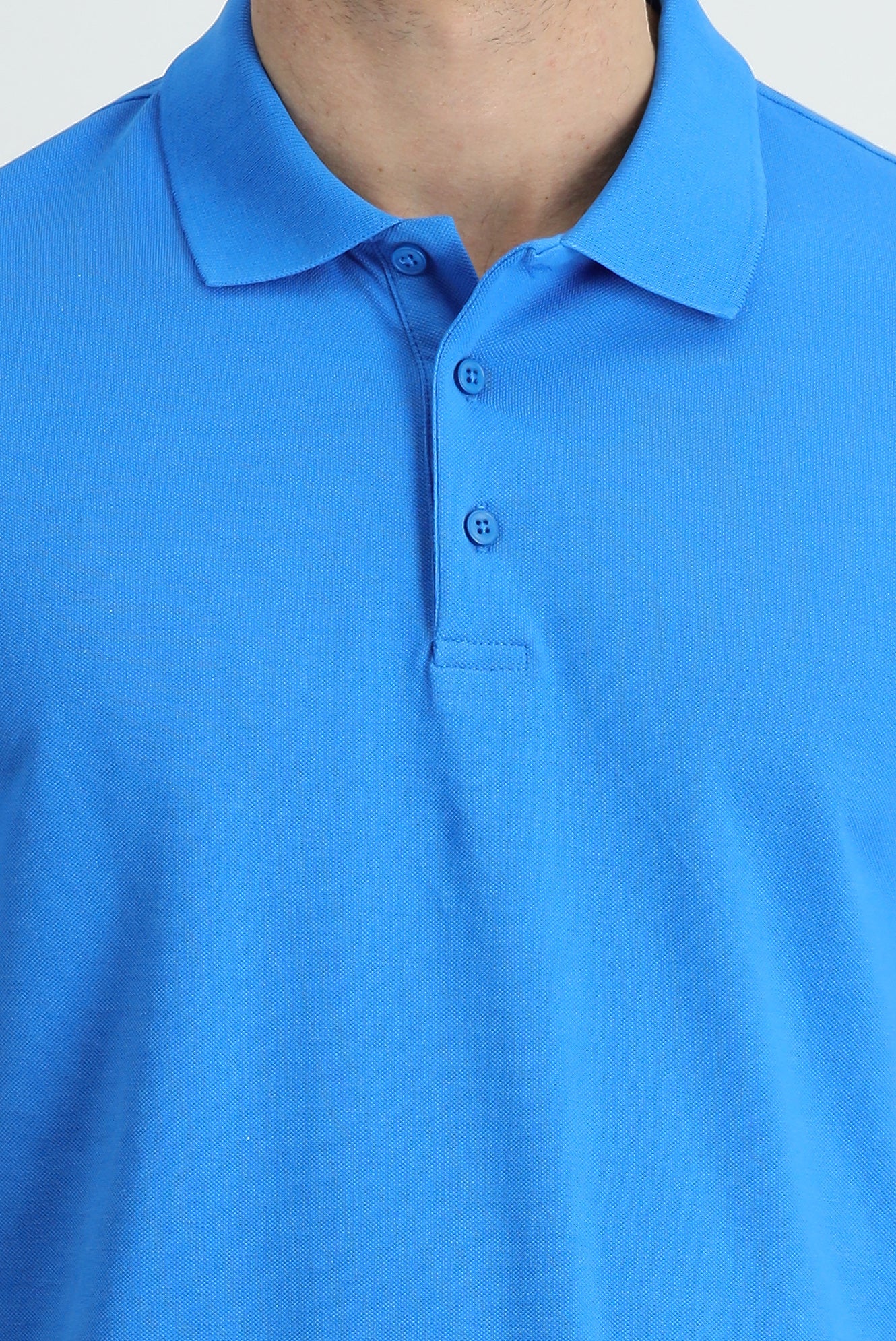 Su Mavisi Polo Yaka Regular Fit Pamuk Tişört - Image 3