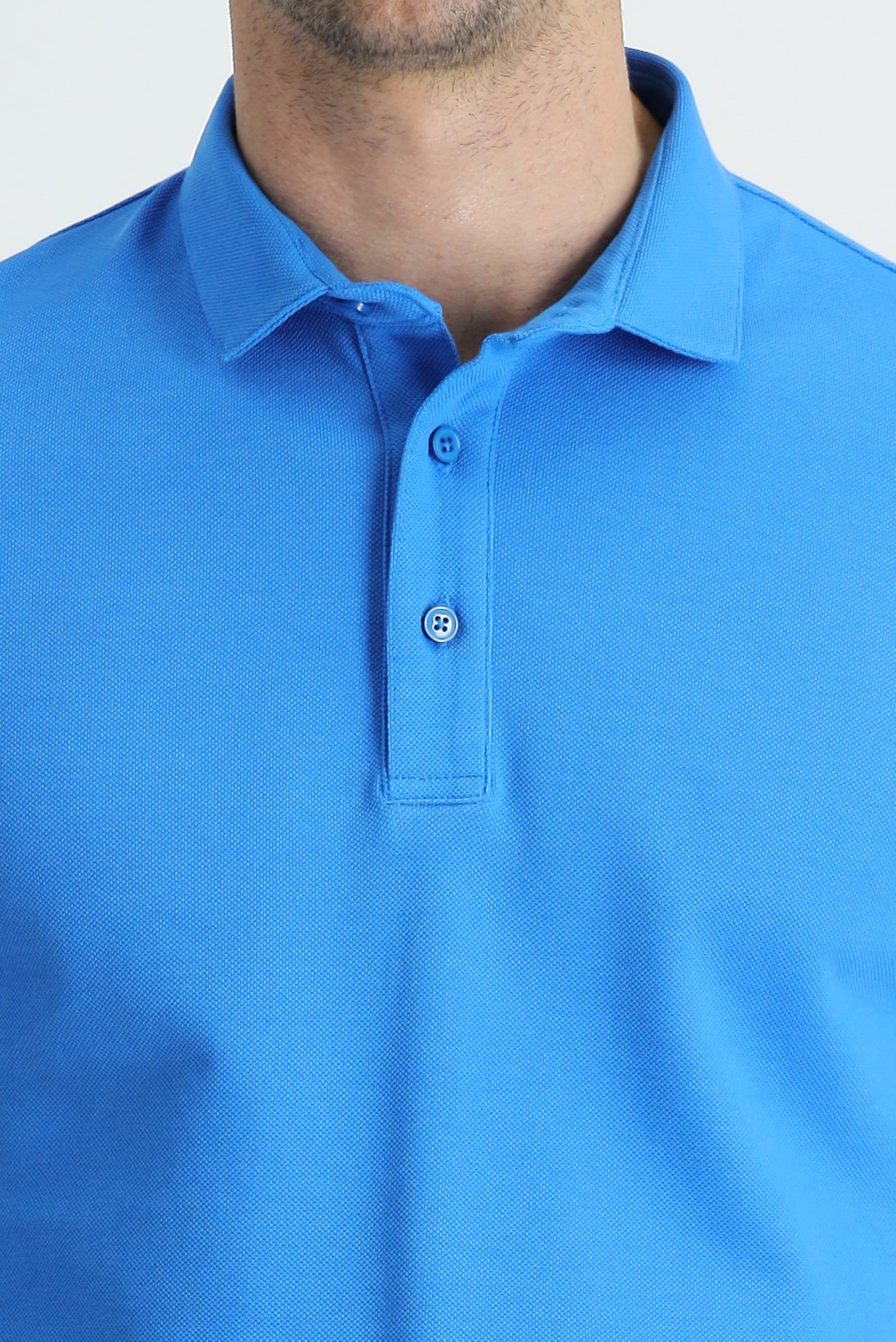 Su Mavisi Polo Yaka Slim Fit Dar Kesim Pamuk Tişört - Image 3