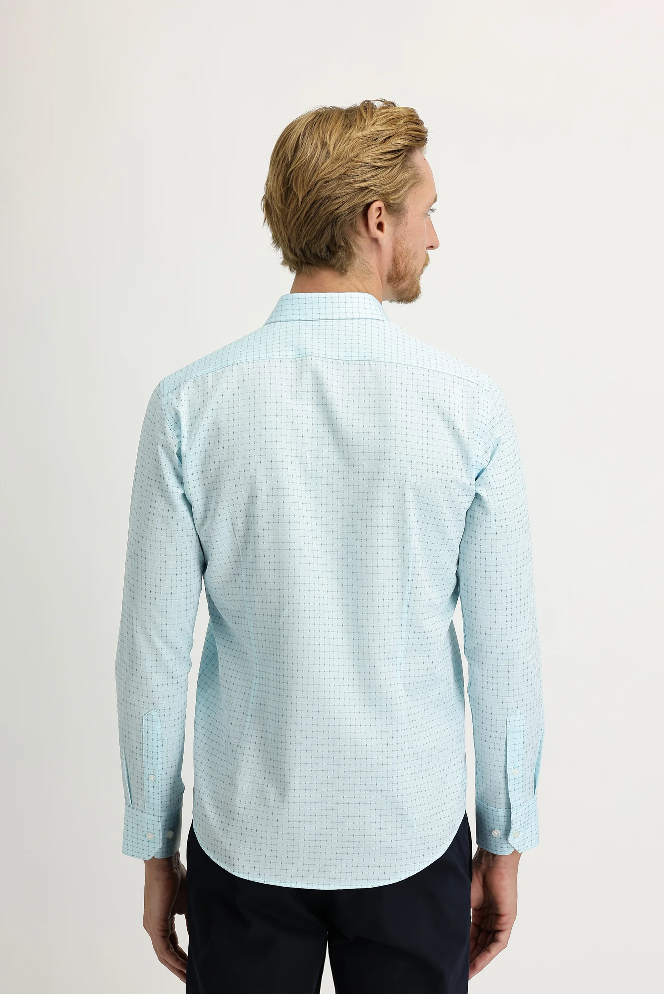 Su Mavisi Uzun Kol Slim Fit Dar Kesim Desenli Gömlek - Image 4