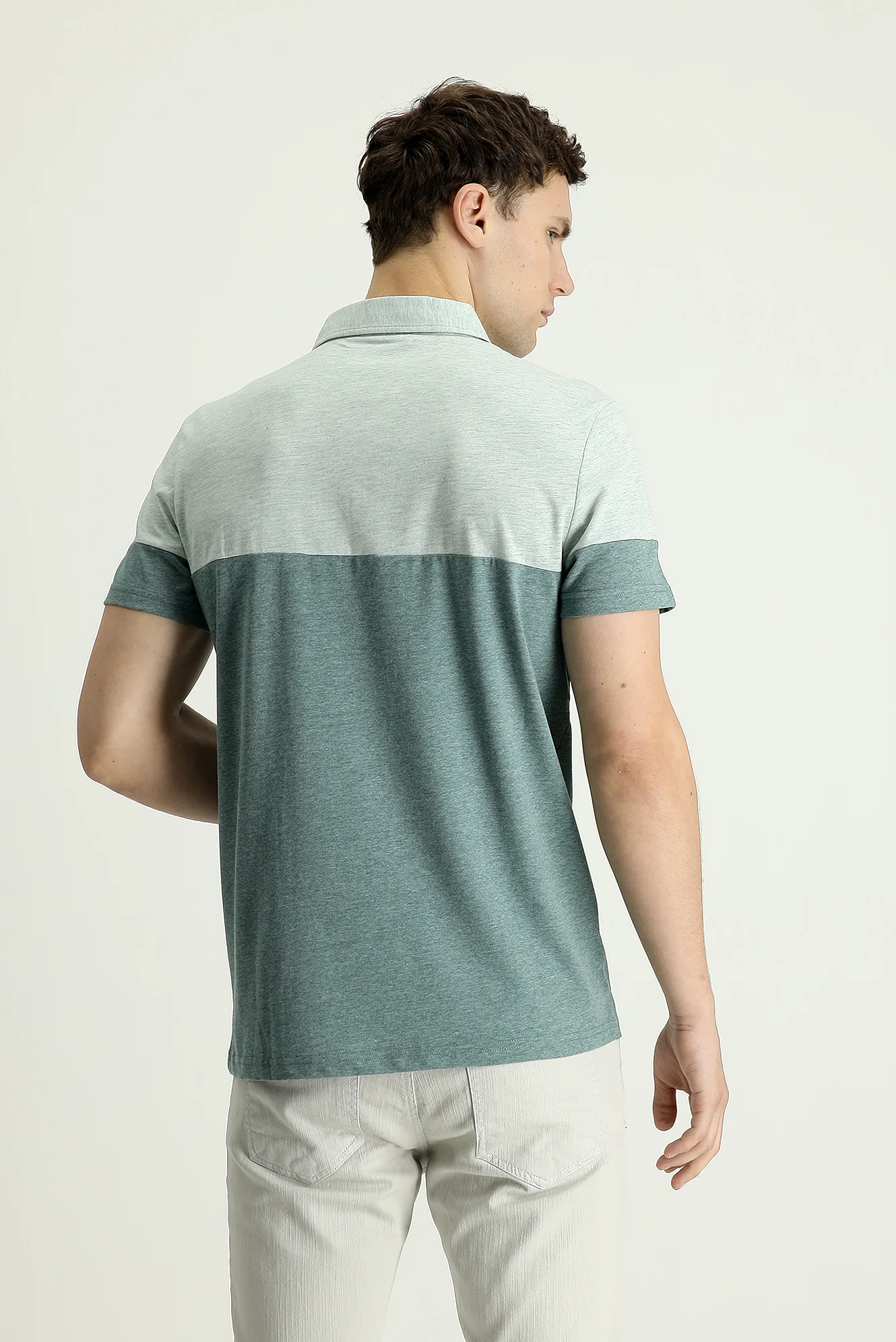 Su Yeşili Polo Yaka Regular Fit Desenli Tişört - Image 3