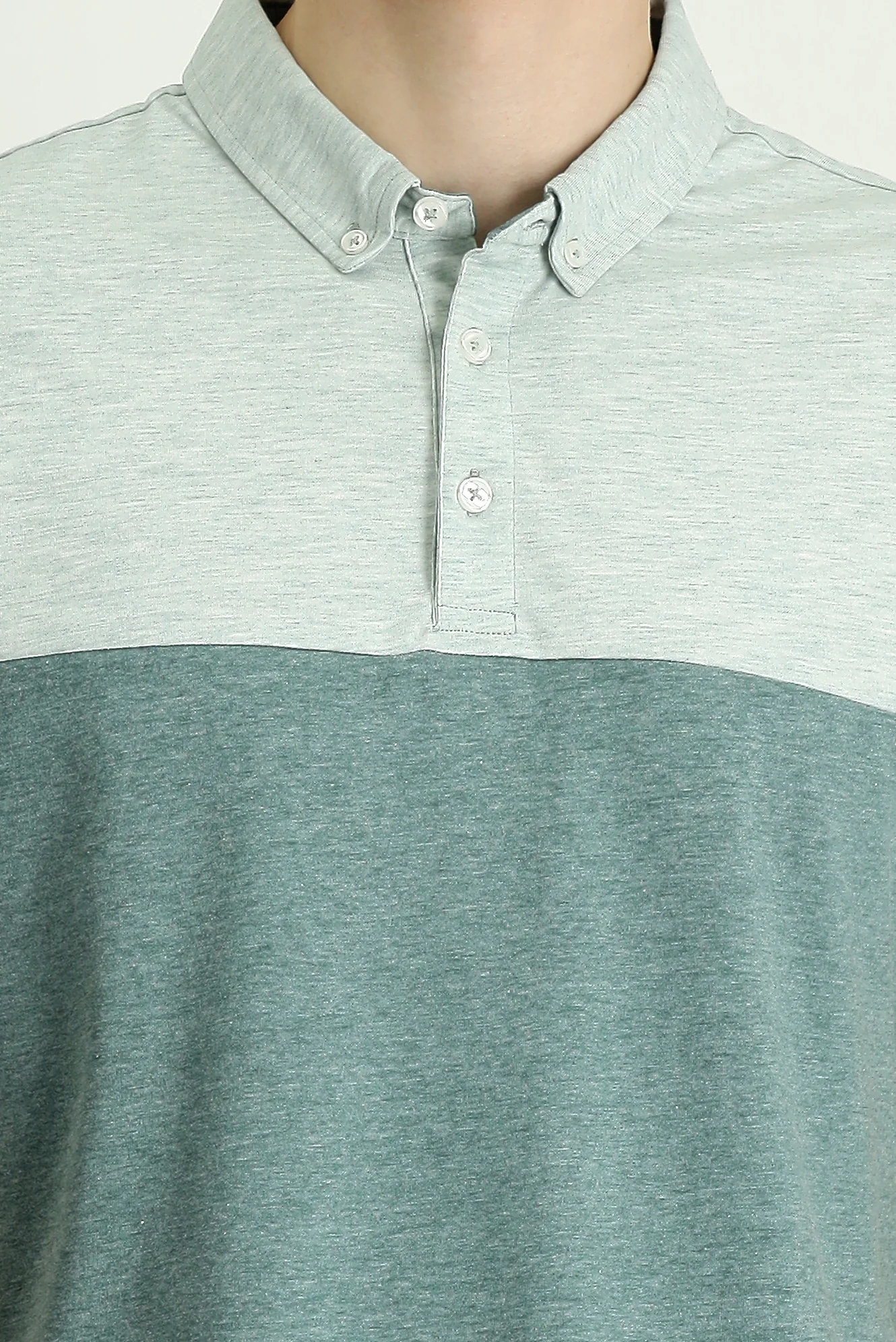 Su Yeşili Polo Yaka Regular Fit Desenli Tişört - Image 4