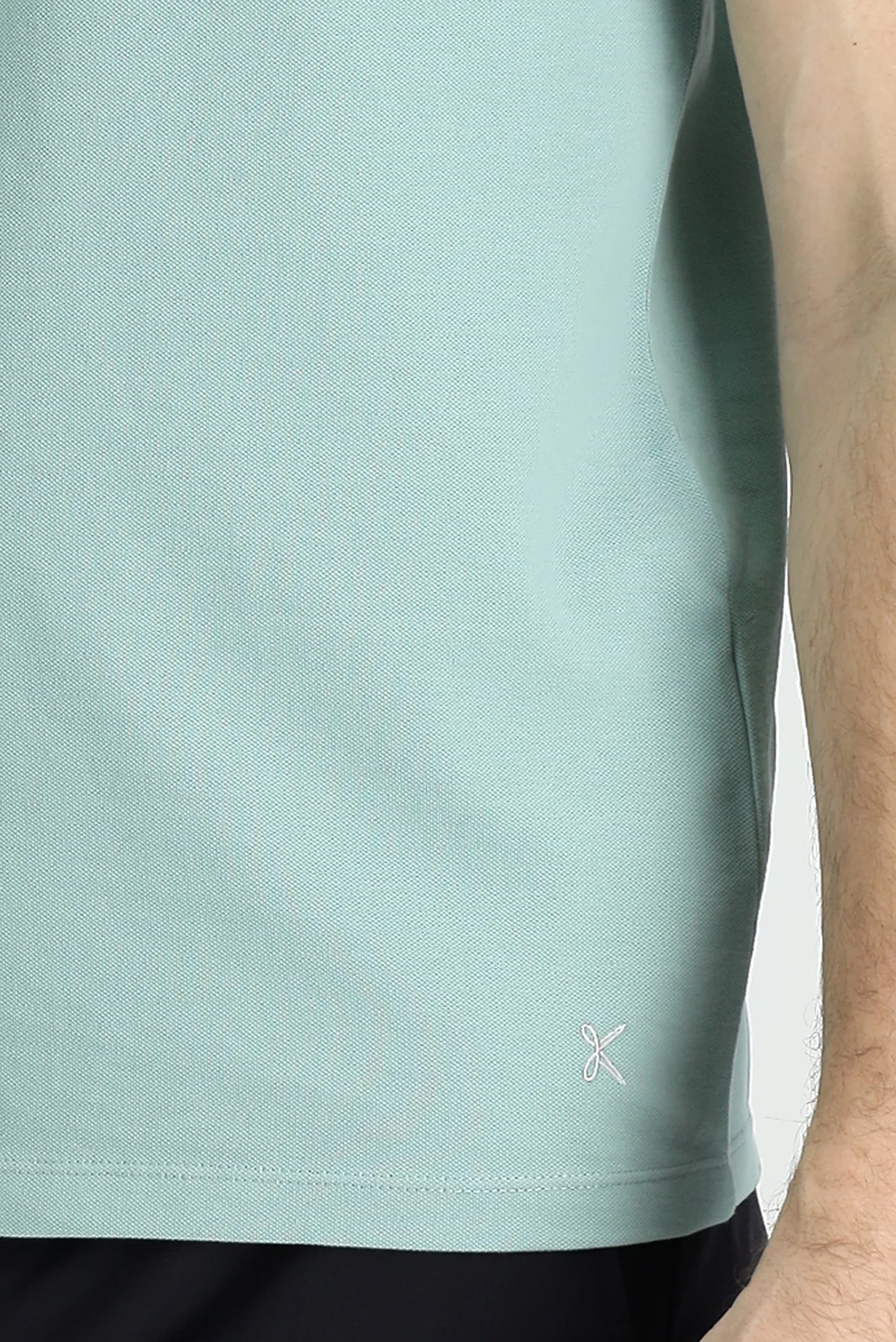 Su Yeşili Polo Yaka Regular Fit Nakışlı Pamuk Tişört - Image 3