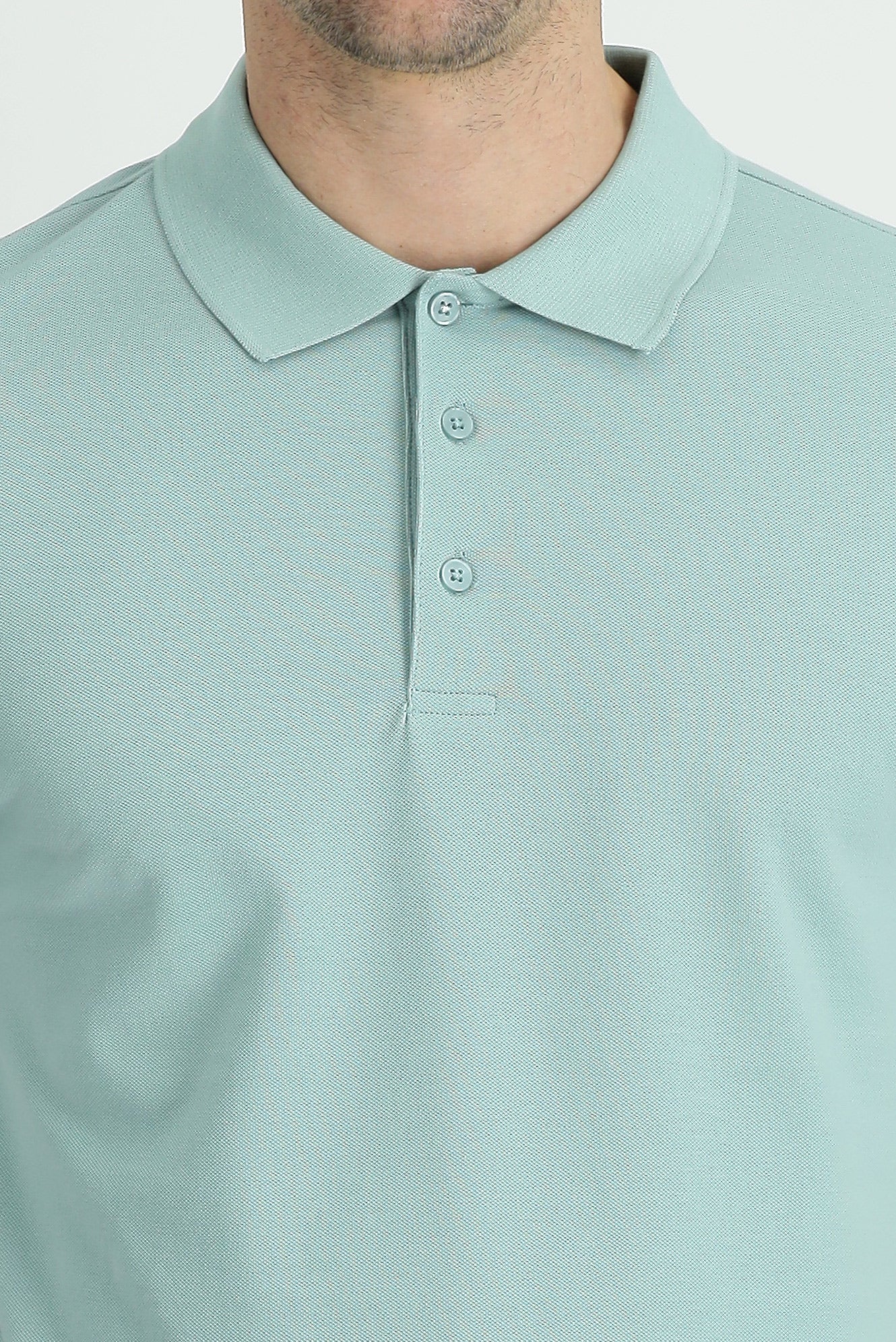 Su Yeşili Polo Yaka Regular Fit Nakışlı Pamuk Tişört - Image 4