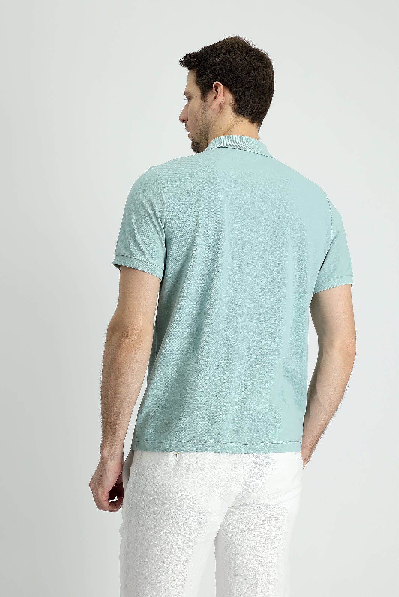 Su Yeşili Polo Yaka Slim Fit Dar Kesim Nakışlı Pamuk Tişört - Image 3