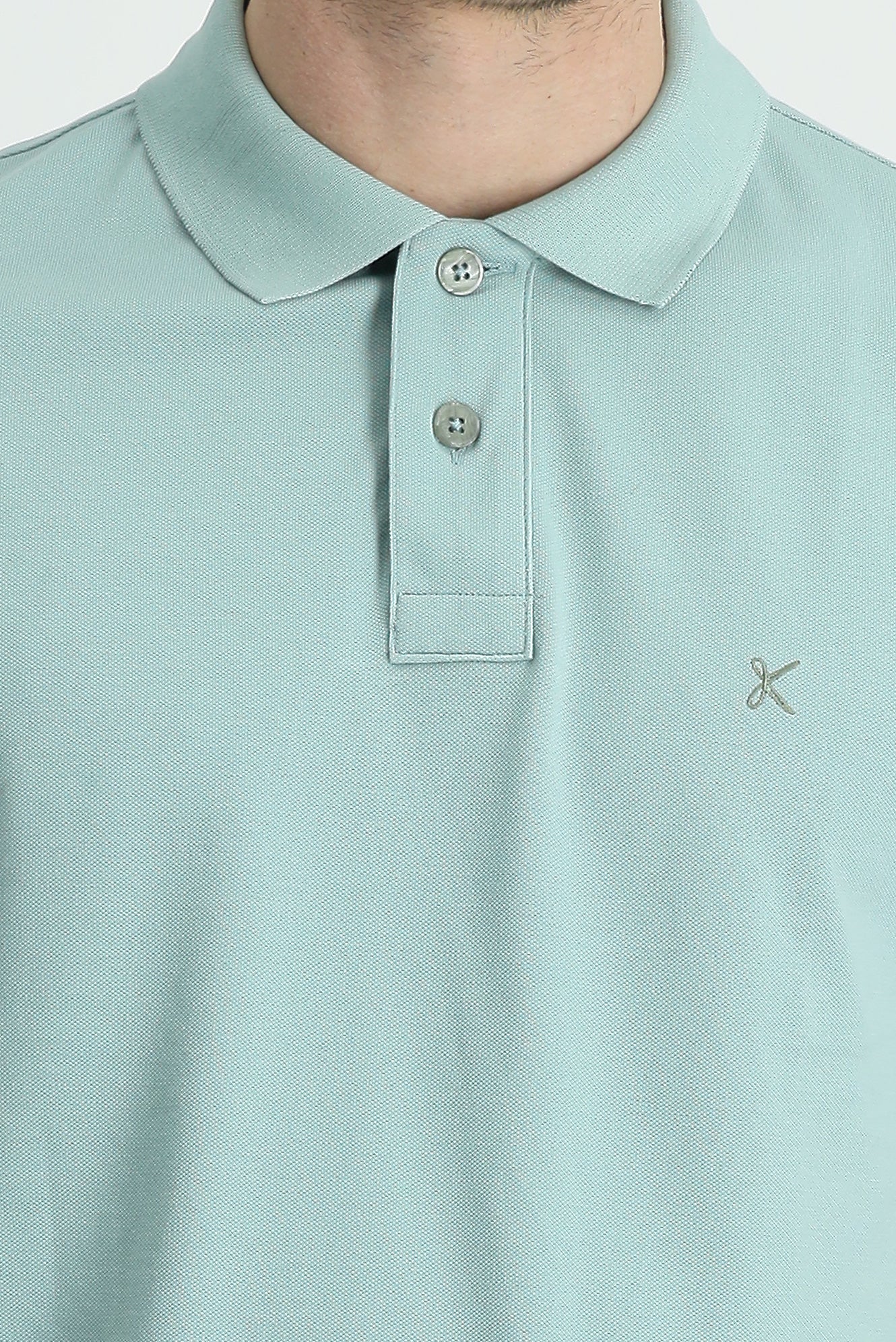 Su Yeşili Polo Yaka Slim Fit Dar Kesim Nakışlı Pamuk Tişört - Image 4