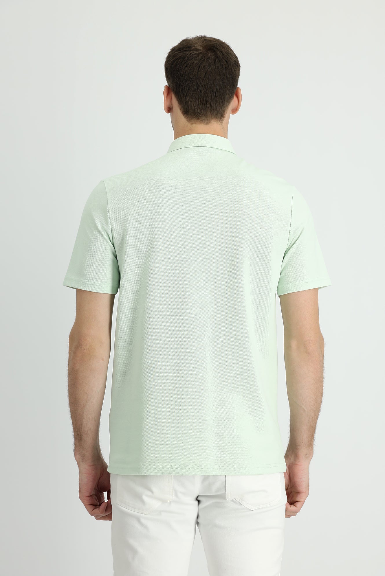 Su Yeşili Polo Yaka Slim Fit Dar Kesim Pamuk Tişört - Image 2