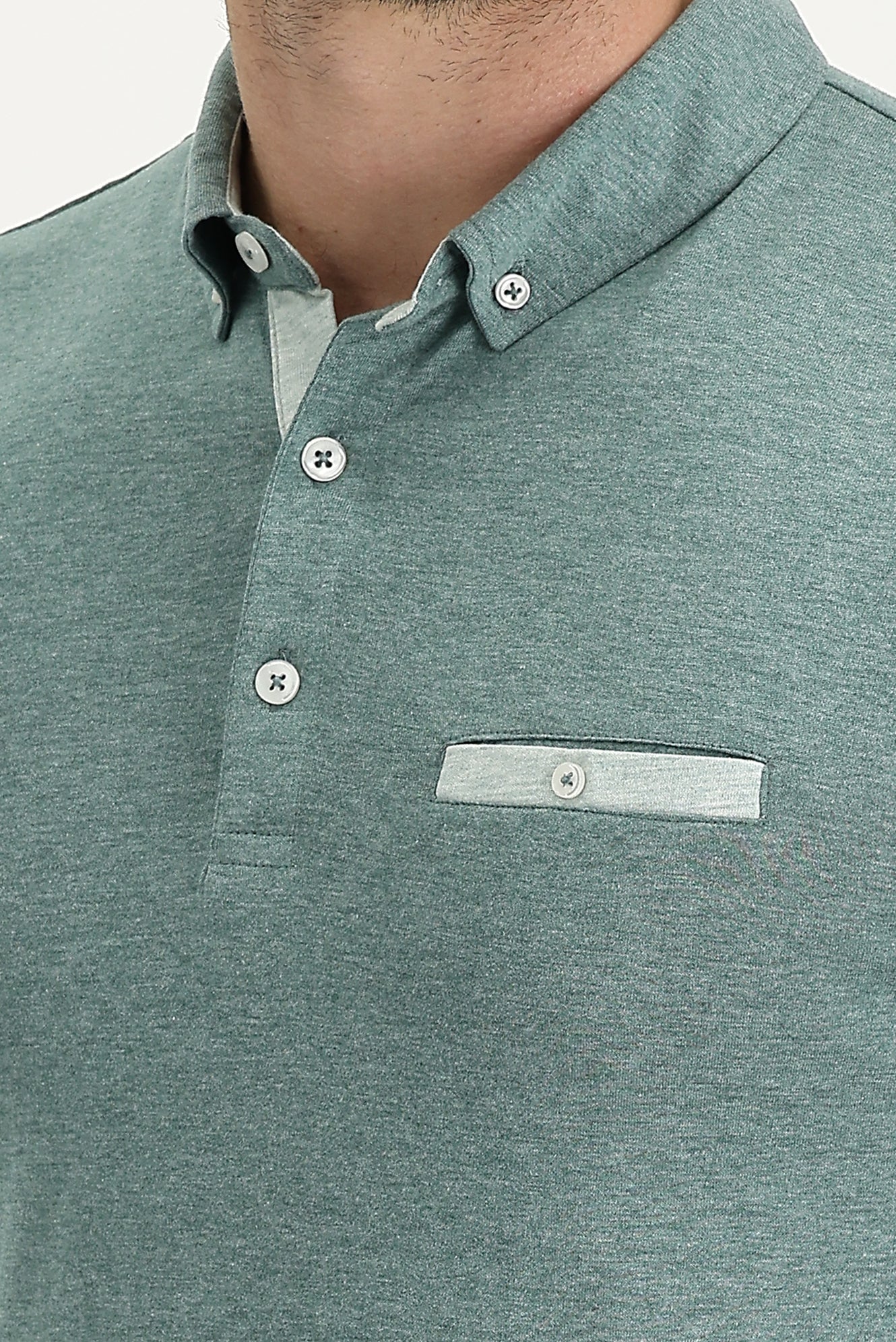 Su Yeşili Polo Yaka Slim Fit Dar Kesim Pamuklu Tişört - Image 3