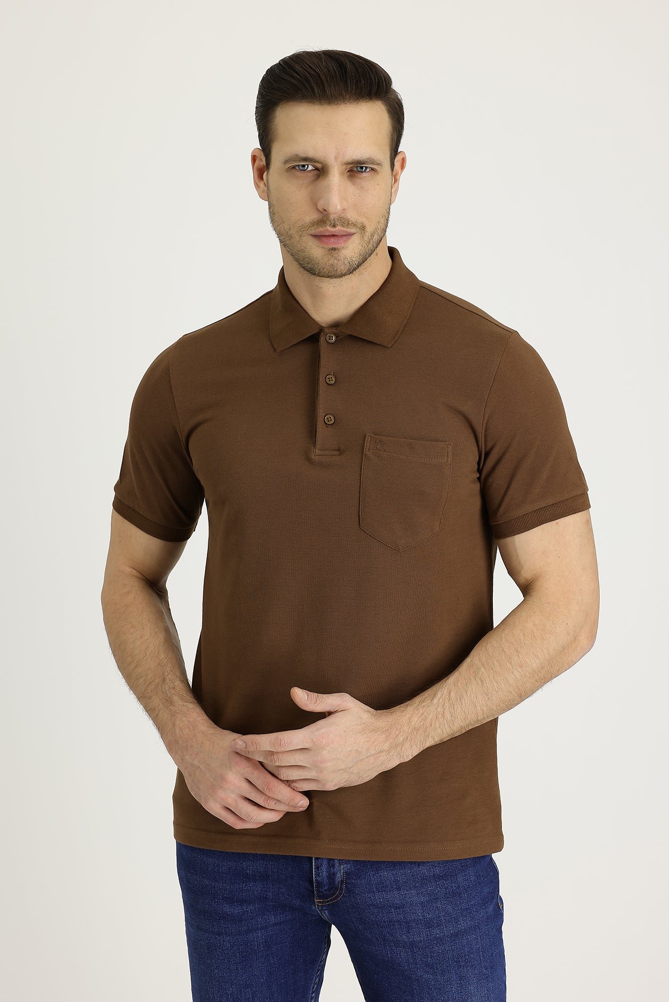 Taba Polo Yaka Regular Fit Nakışlı Pamuk Tişört - Image 2