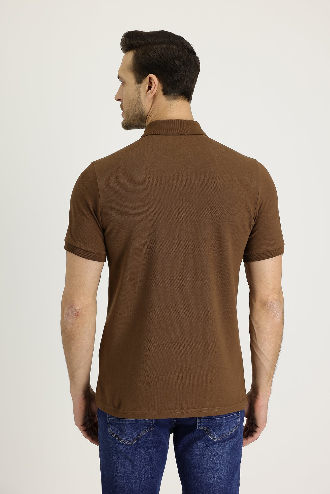 Taba Polo Yaka Regular Fit Nakışlı Pamuk Tişört - Image 3