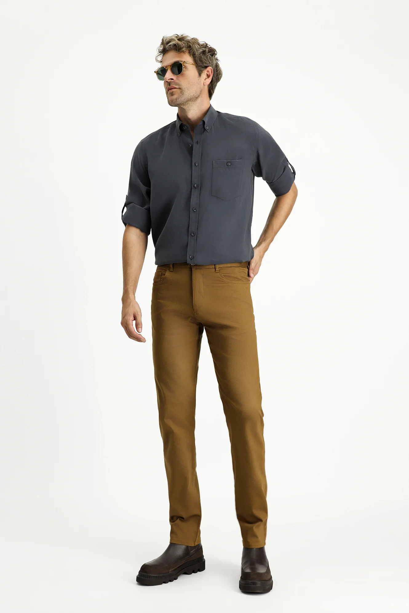 Taba Slim Fit Dar Kesim Likralı Kanvas / Chino Pantolon - Image 2