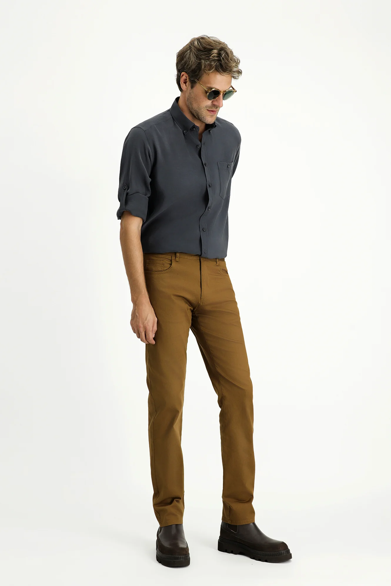 Taba Slim Fit Dar Kesim Likralı Kanvas / Chino Pantolon - Image 3