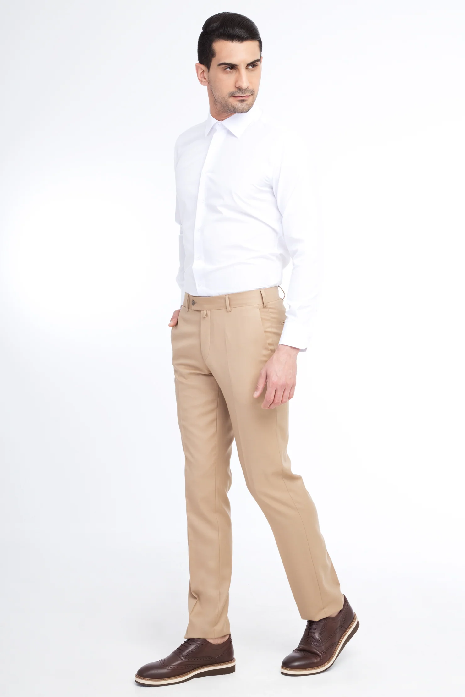 Taba 7 Drop Slim Fit Dar Kesim Yünlü Klasik Kumaş Pantolon - Image 2