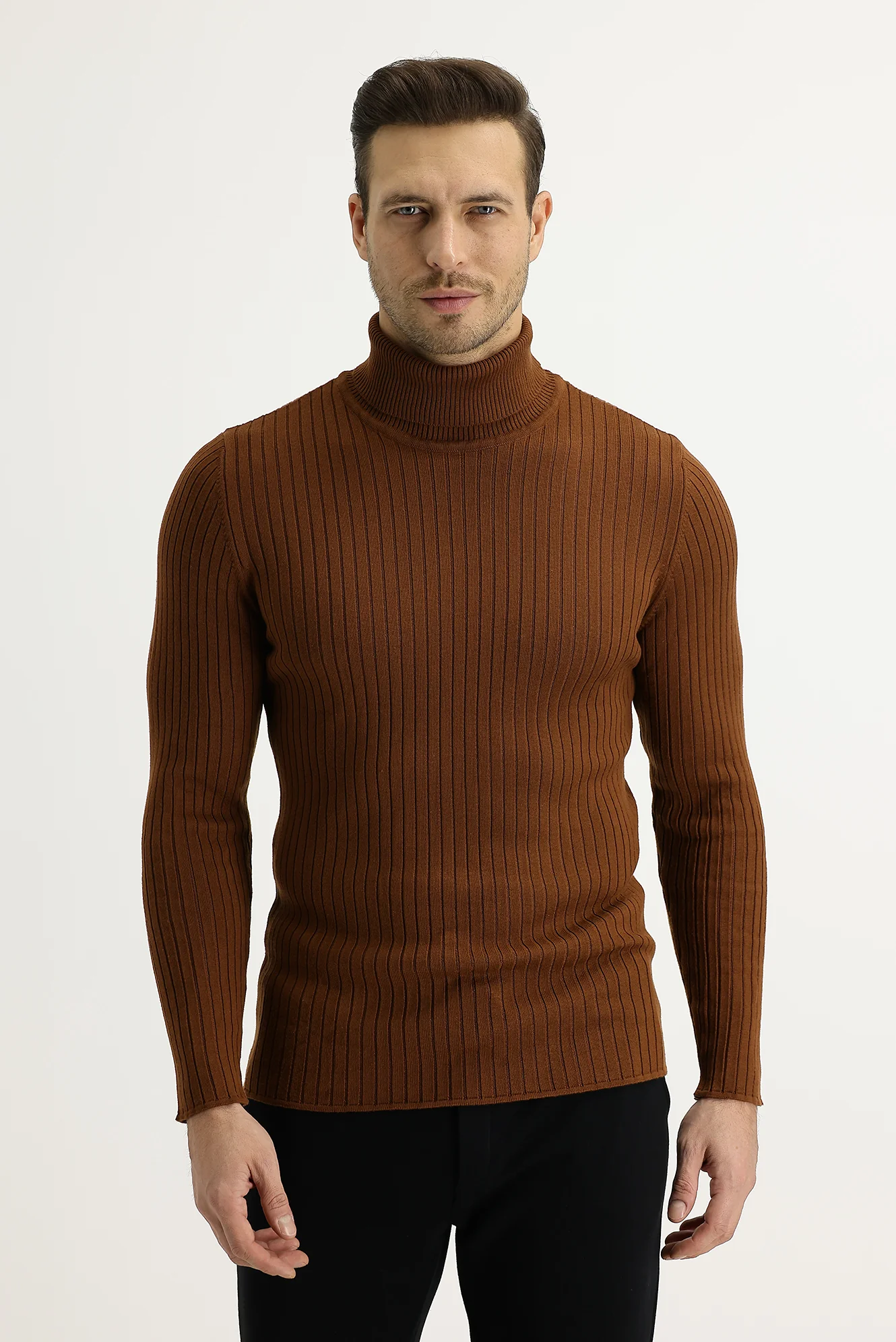 Tarçın Balıkçı Yaka Slim Fit Dar Kesim Triko Kazak - Image 2
