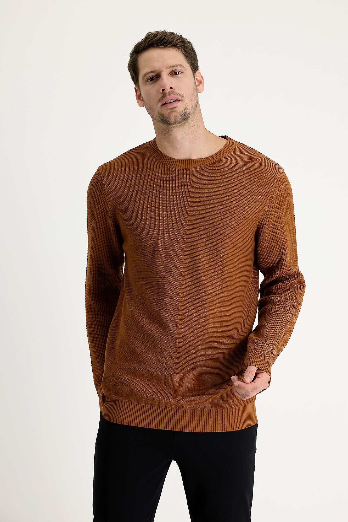 Tarçın Bisiklet Yaka Slim Fit Dar Kesim Desenli Pamuklu Triko Kazak