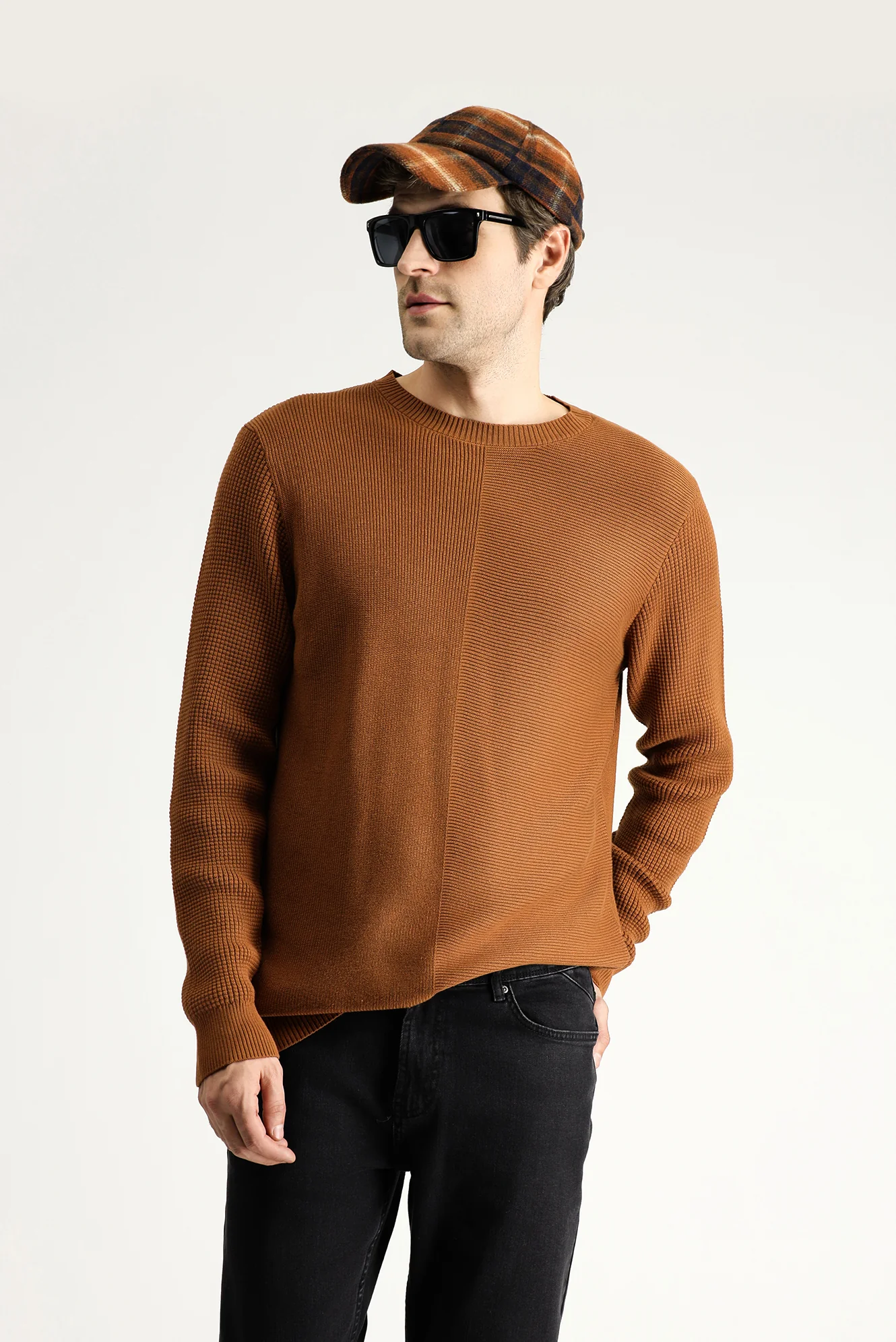 Tarçın Bisiklet Yaka Slim Fit Dar Kesim Desenli Pamuklu Triko Kazak