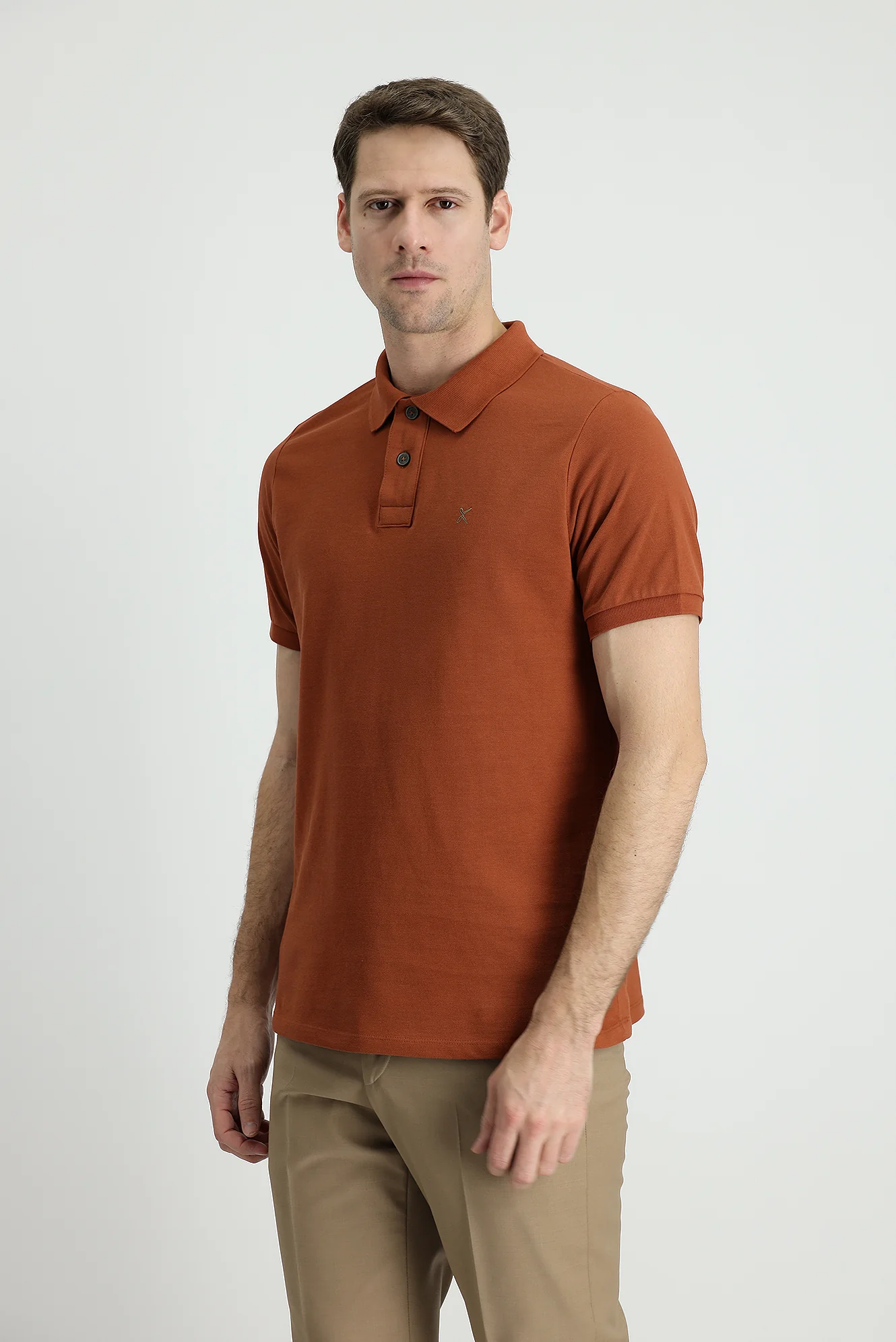 Tarçın Polo Yaka Regular Fit Nakışlı Pamuk Tişört