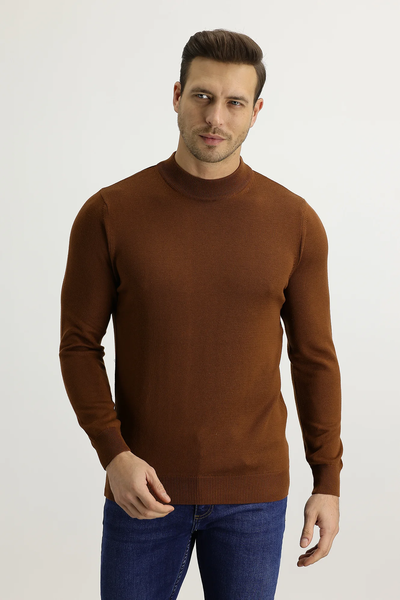 Tarçın  Yarım Balıkçı Yaka Regular Fit Triko Kazak - Image 2