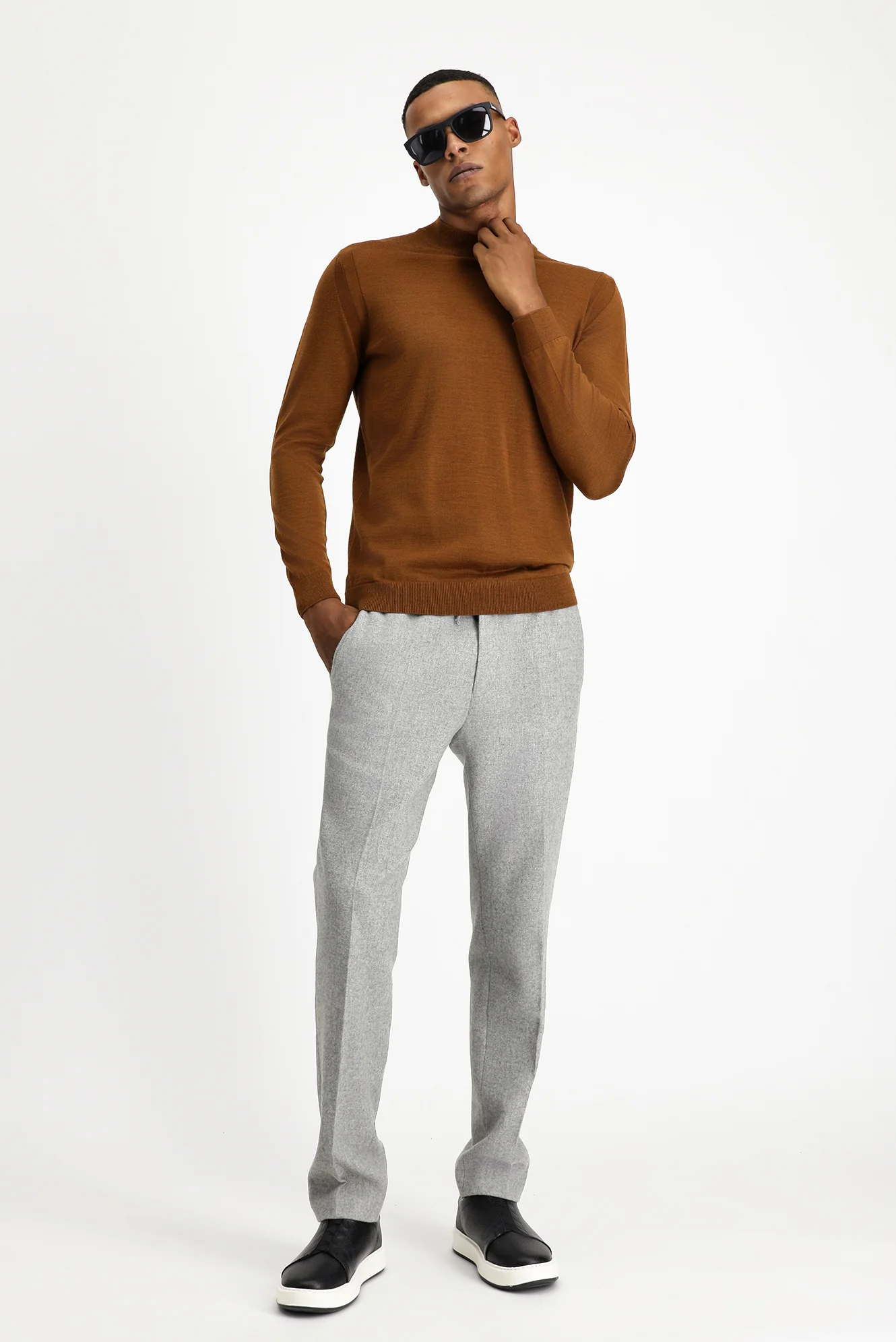Tarçın  Yarım Balıkçı Yaka Regular Fit Triko Kazak - Image 2