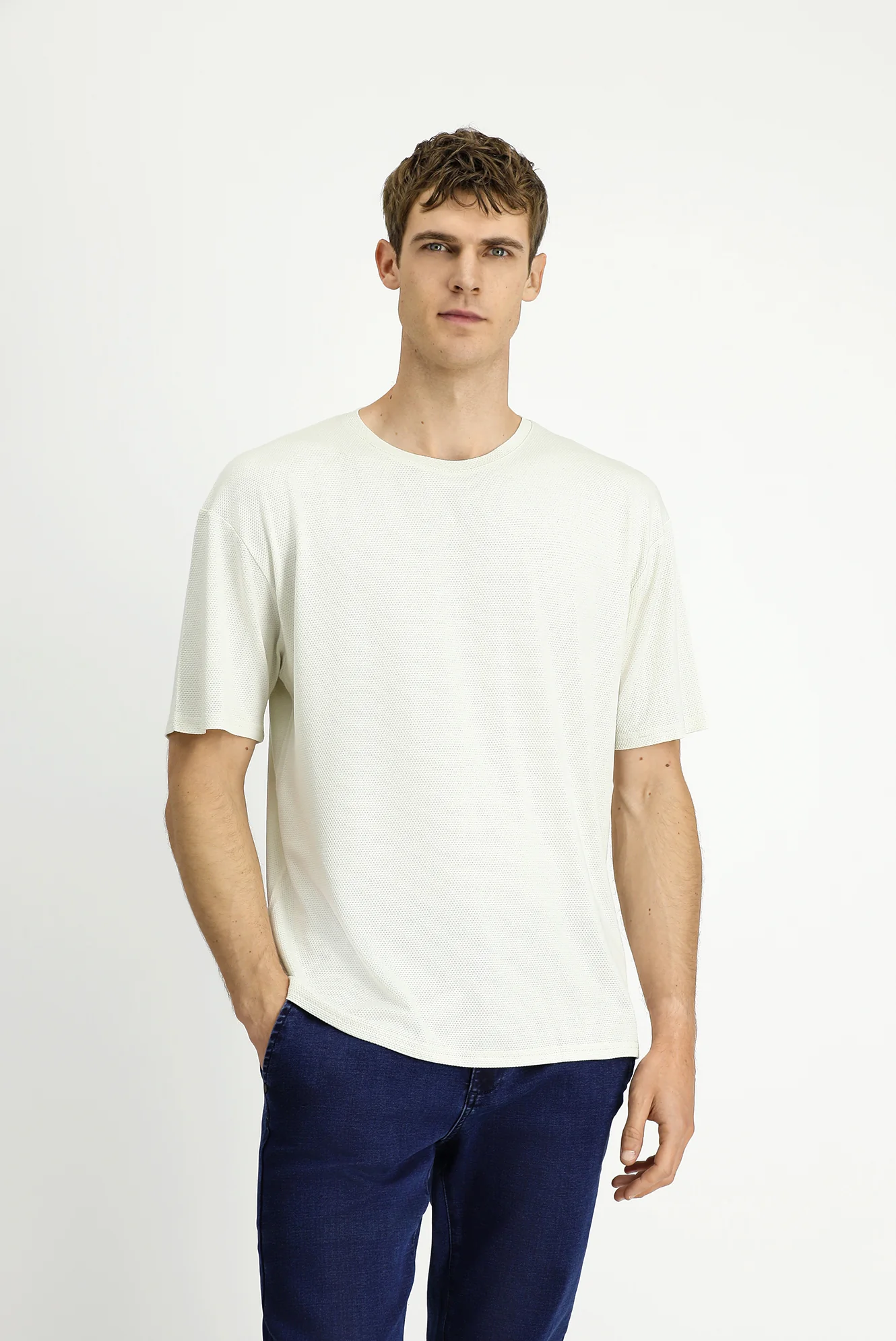 Taş Bisiklet Yaka Oversize Desenli Modal Karışımlı Tişört - Image 3