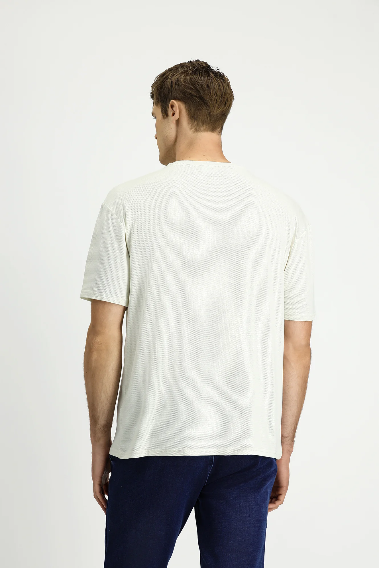 Taş Bisiklet Yaka Oversize Desenli Modal Karışımlı Tişört - Image 4