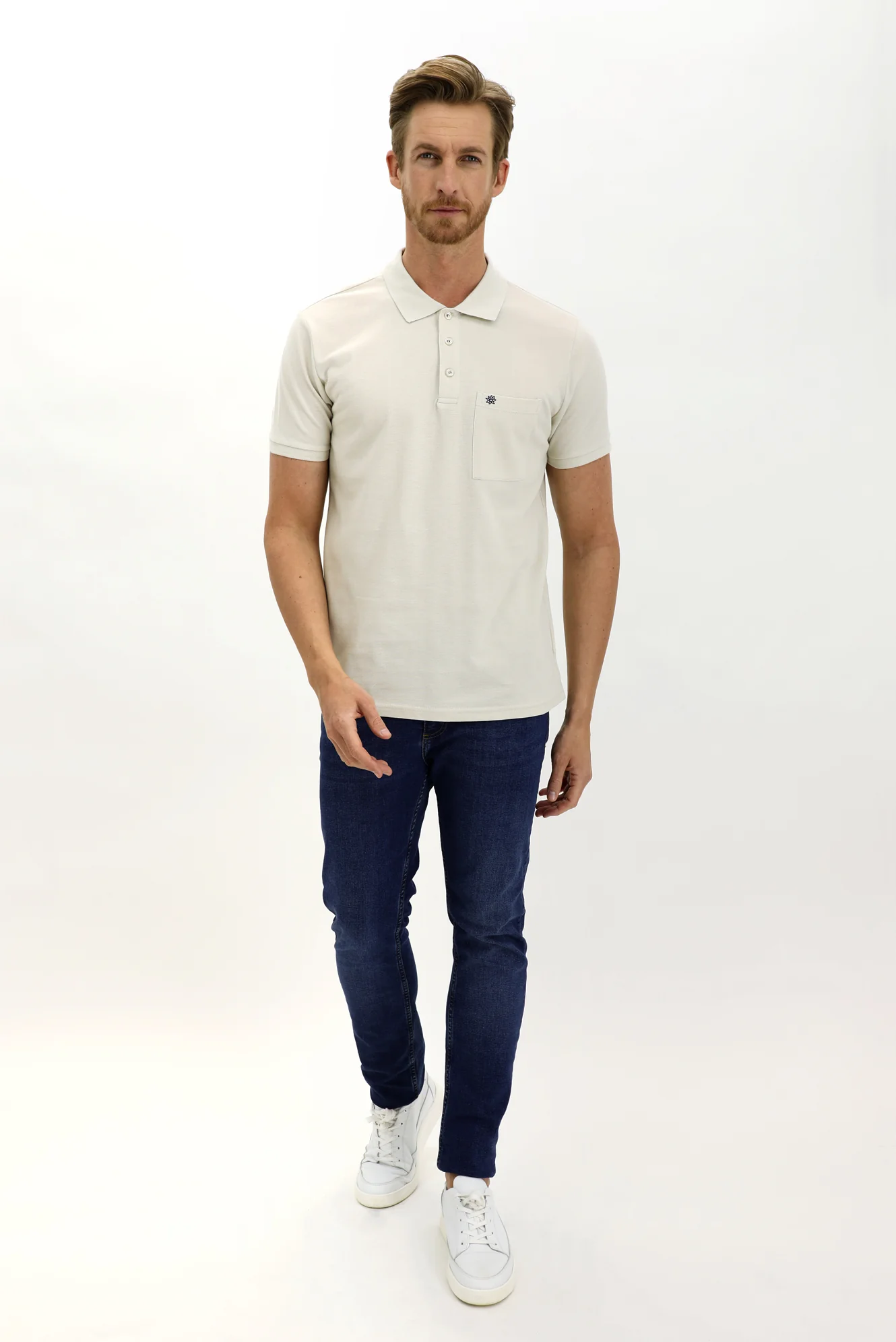 Taş Cepli Polo Yaka Regular Fit Pamuk Tişört - Image 2