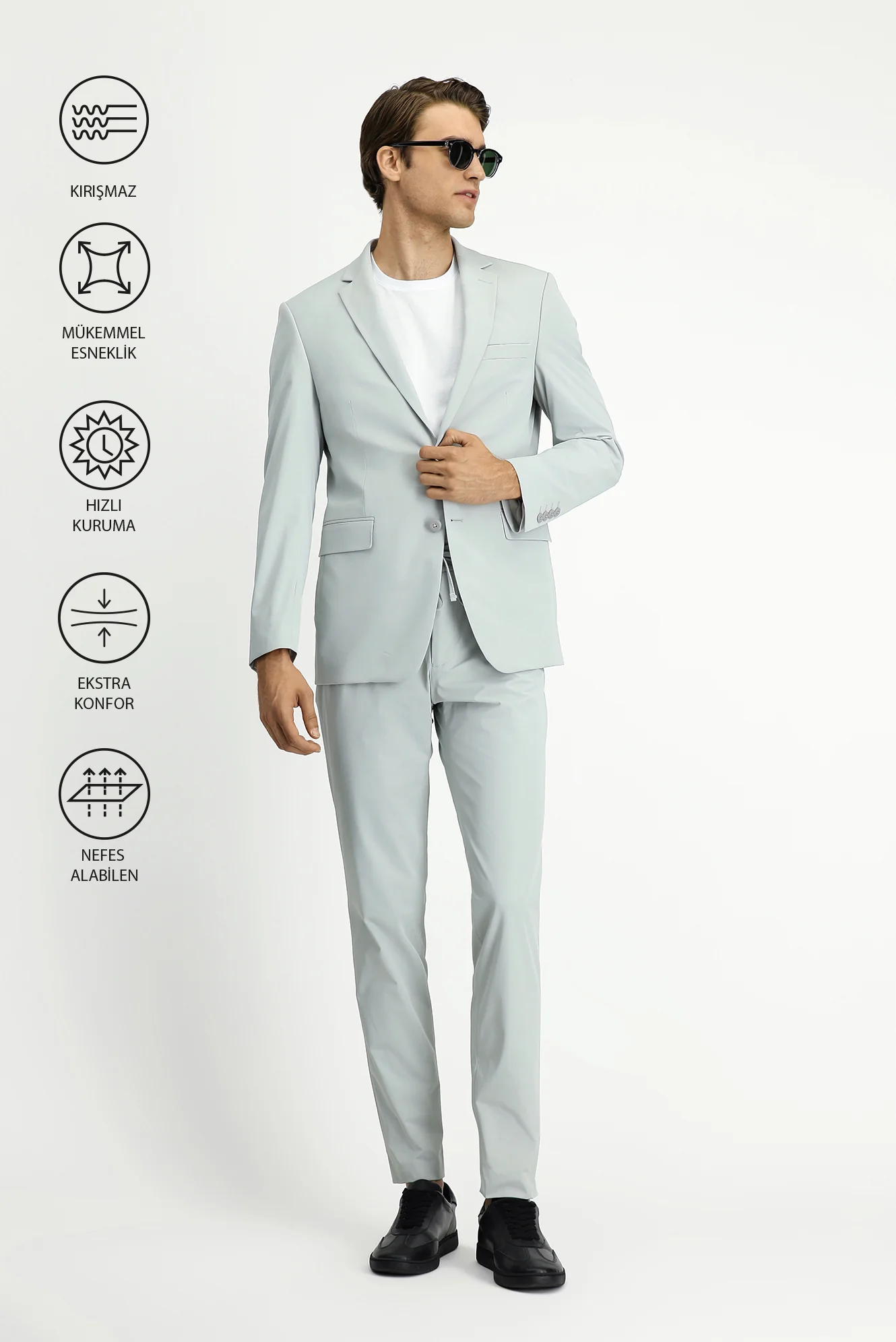Taş Techno-Line 7 Drop Super Slim Fit Eksra Dar Kesim Beli Lastikli İpli Çantalı Likralı Takım Elbise